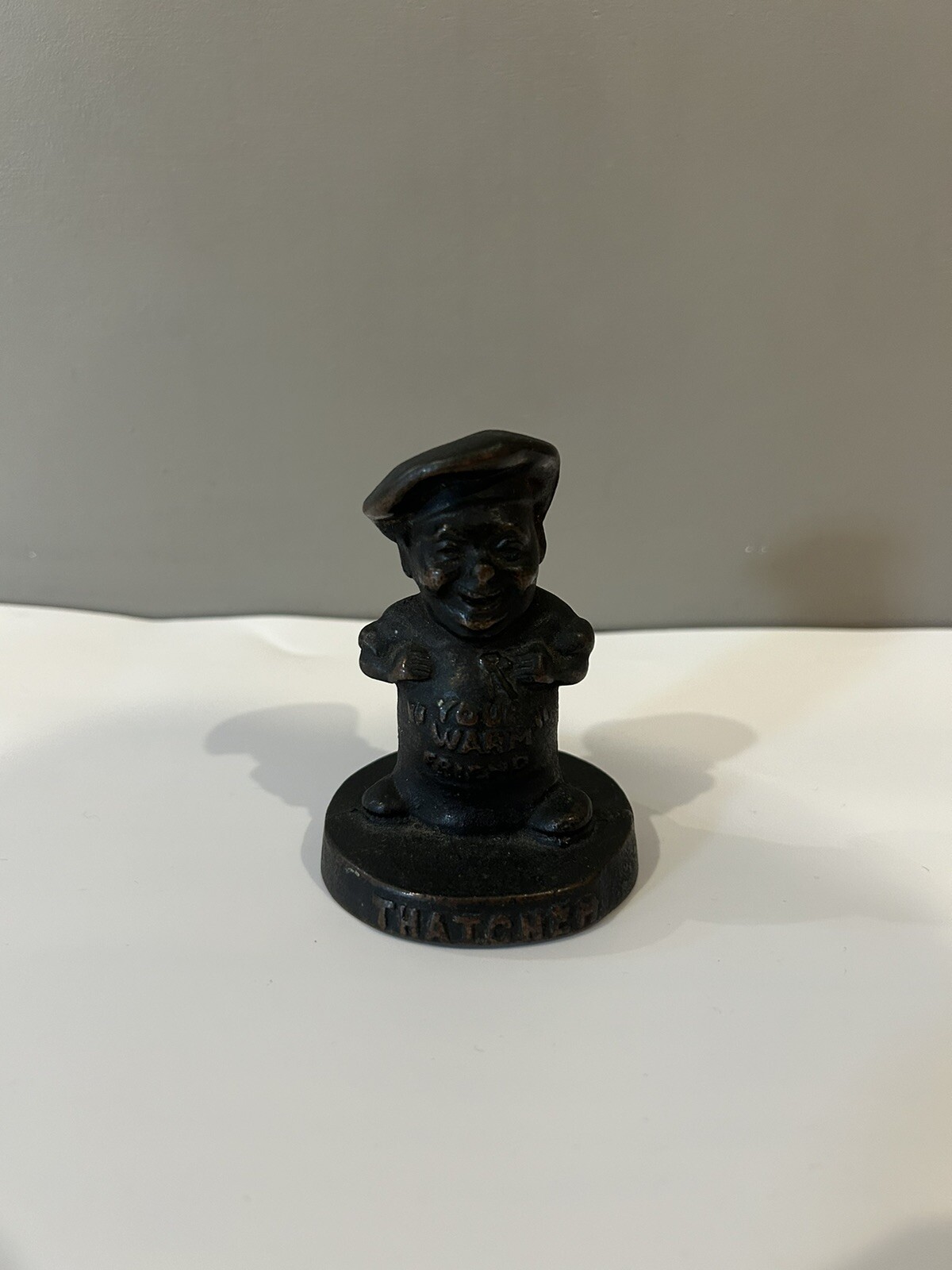Antique 1900’s Thatcher Furnace Co Advertising Cast Iron Figurine or Paperweight