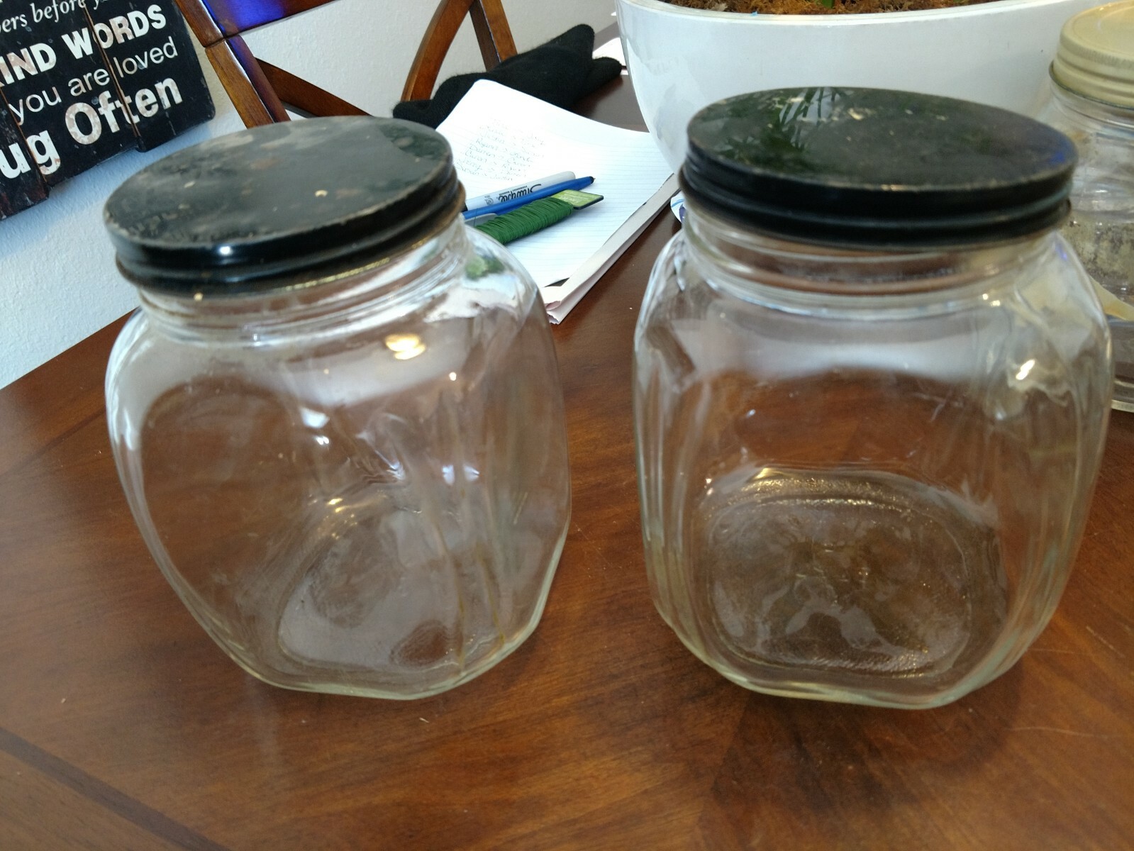 2 Vintage Art Deco Glass Jars W/Metal/Tin Screw Lid c???? Both for 1 price!!