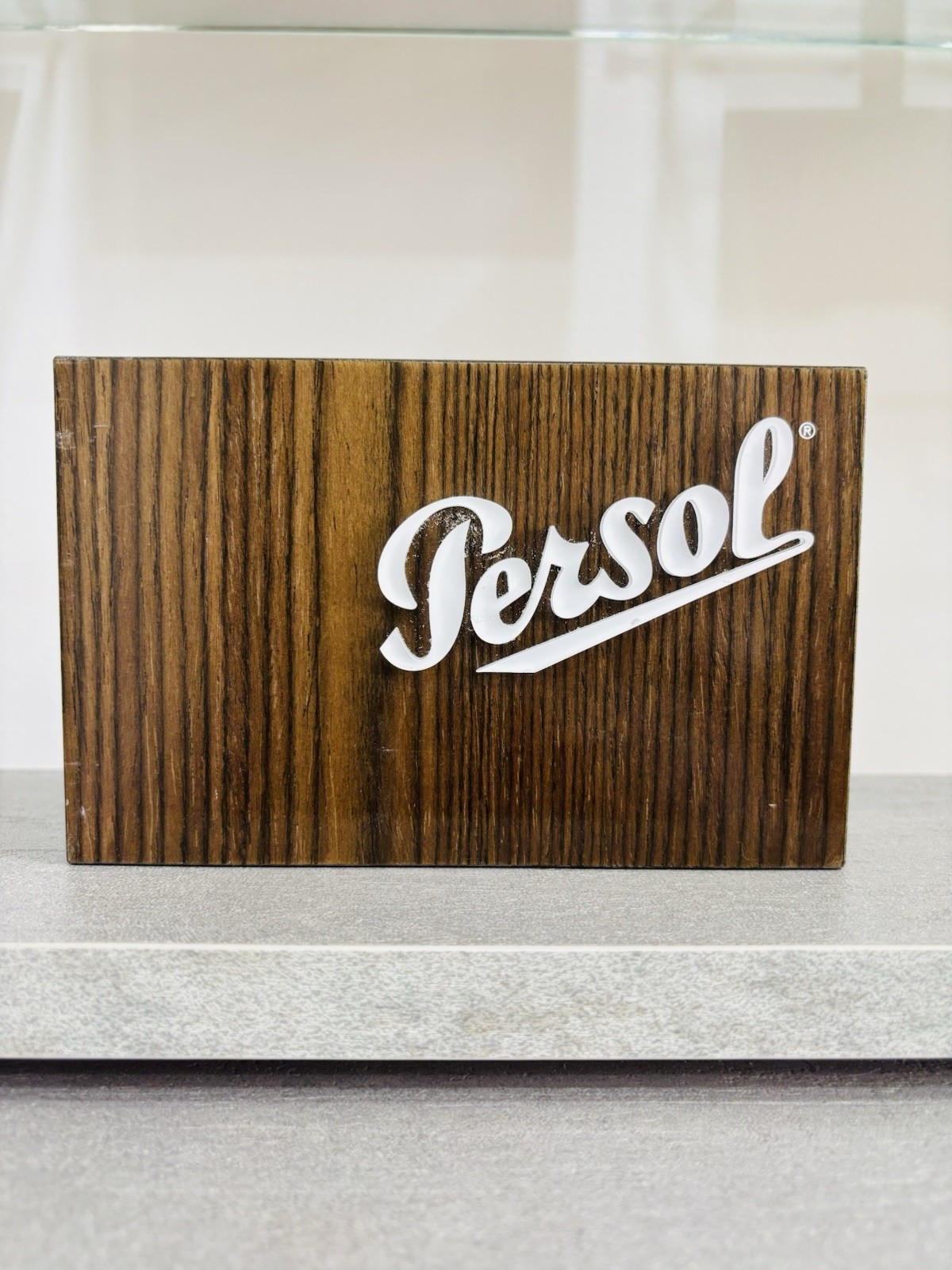 Persol Brown Wood Store Display Advertising Sign Retail Logo Decor