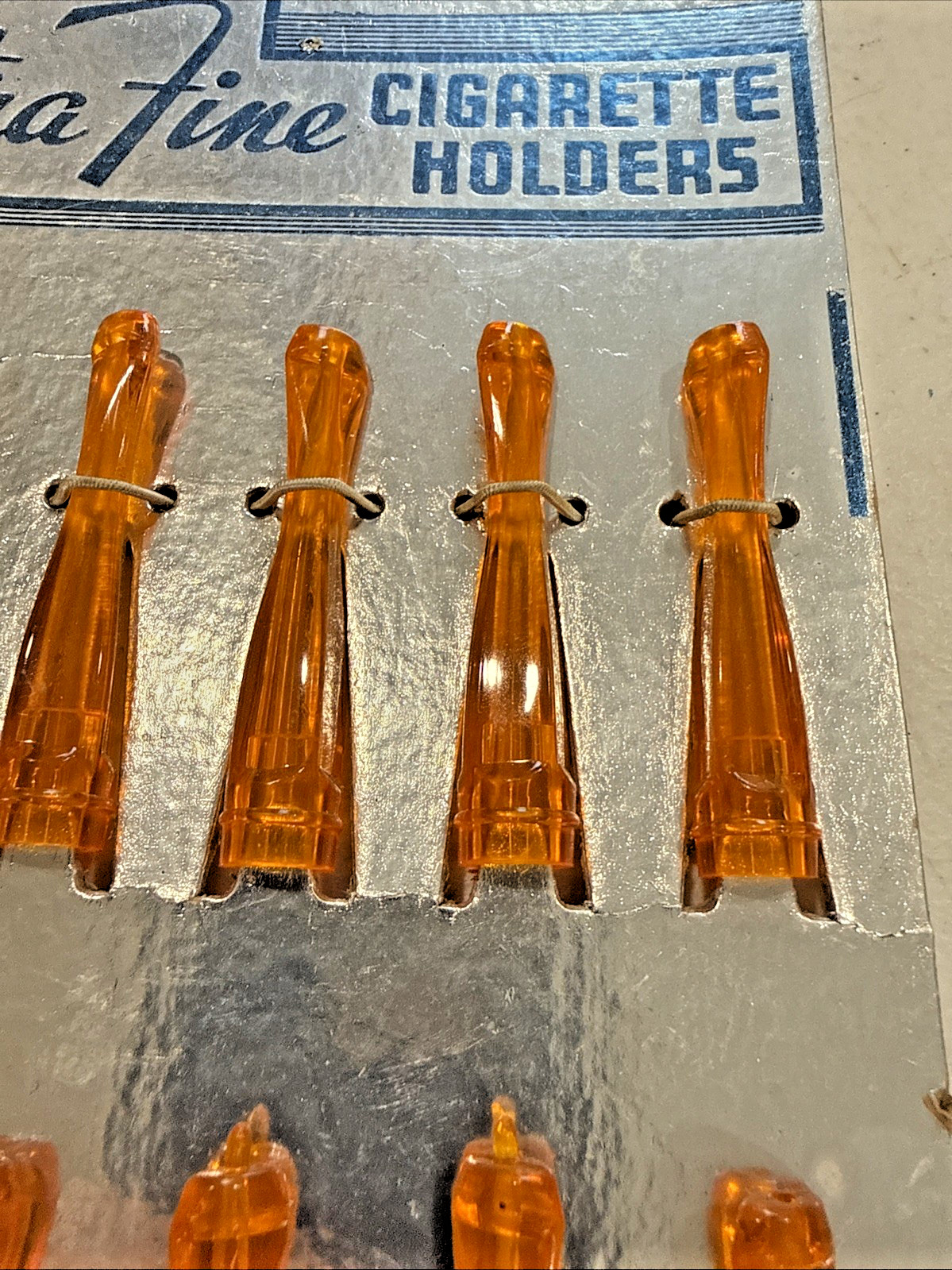 Extra Fine Cigarette Holders Orange Plastic Orig Store Display 12 Silver Blue