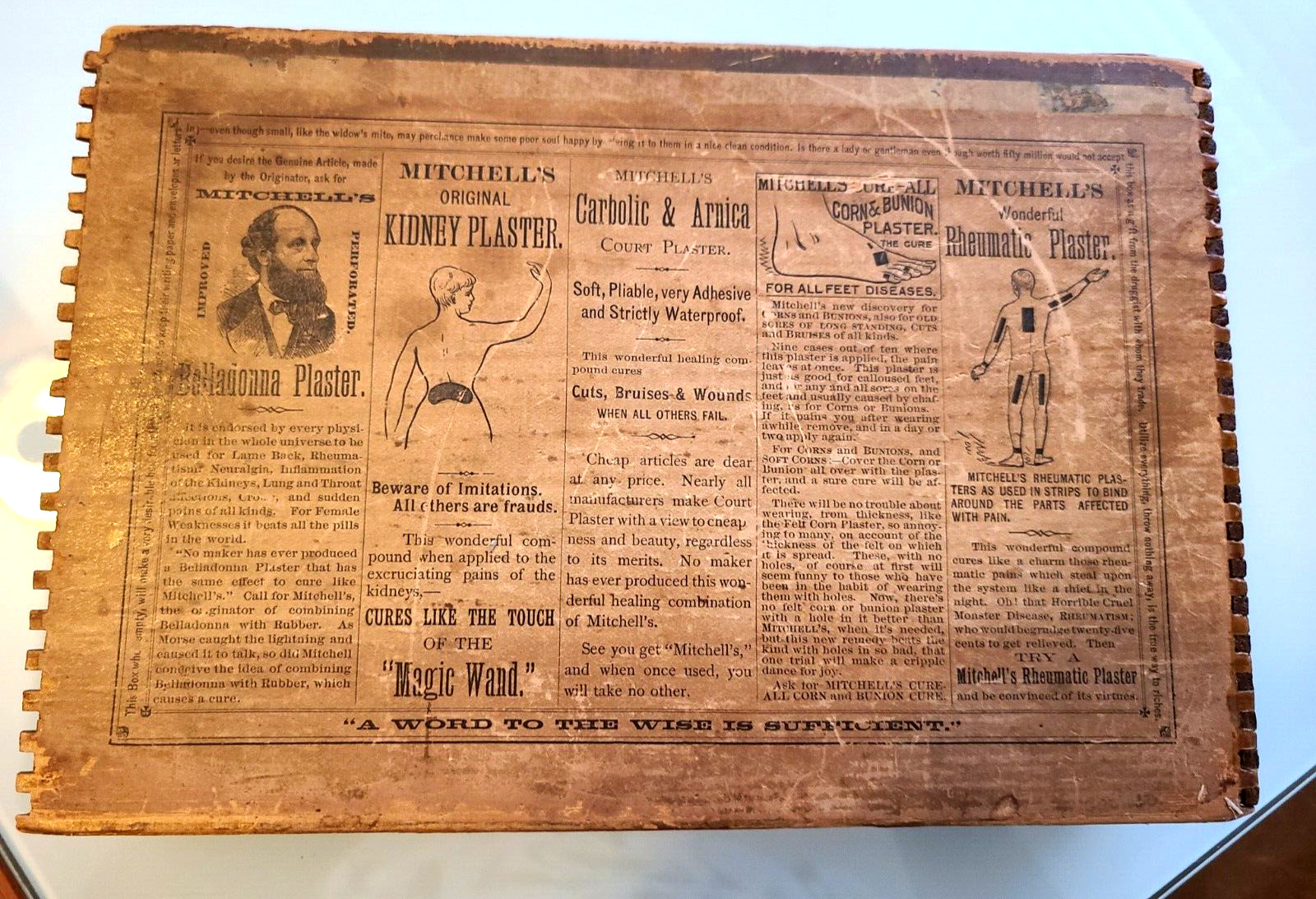 1880 Mitchell’s Improved Perforated BELLADONNA PLASTERS GRAPHIC ADVERTISING BOX