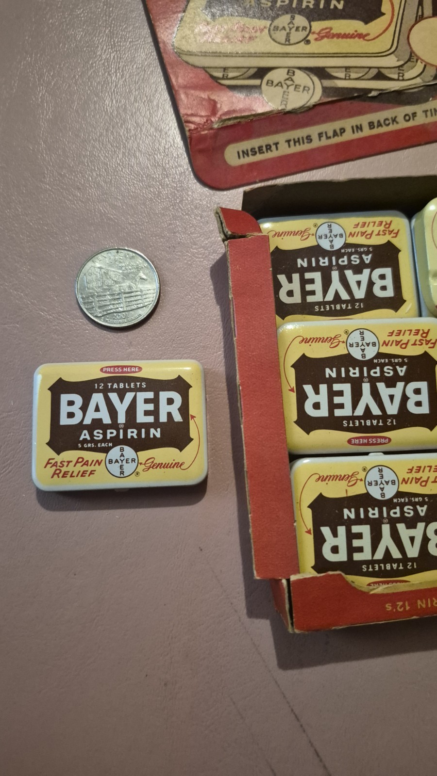 Vintage Bayer Aspirin Store Display Advertising Box Full 12 Tins With Tablets