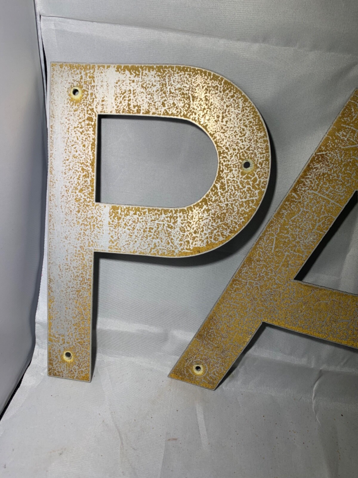 5 Vintage Advertising 8” tall store letters P A R T Y stainless painted letters