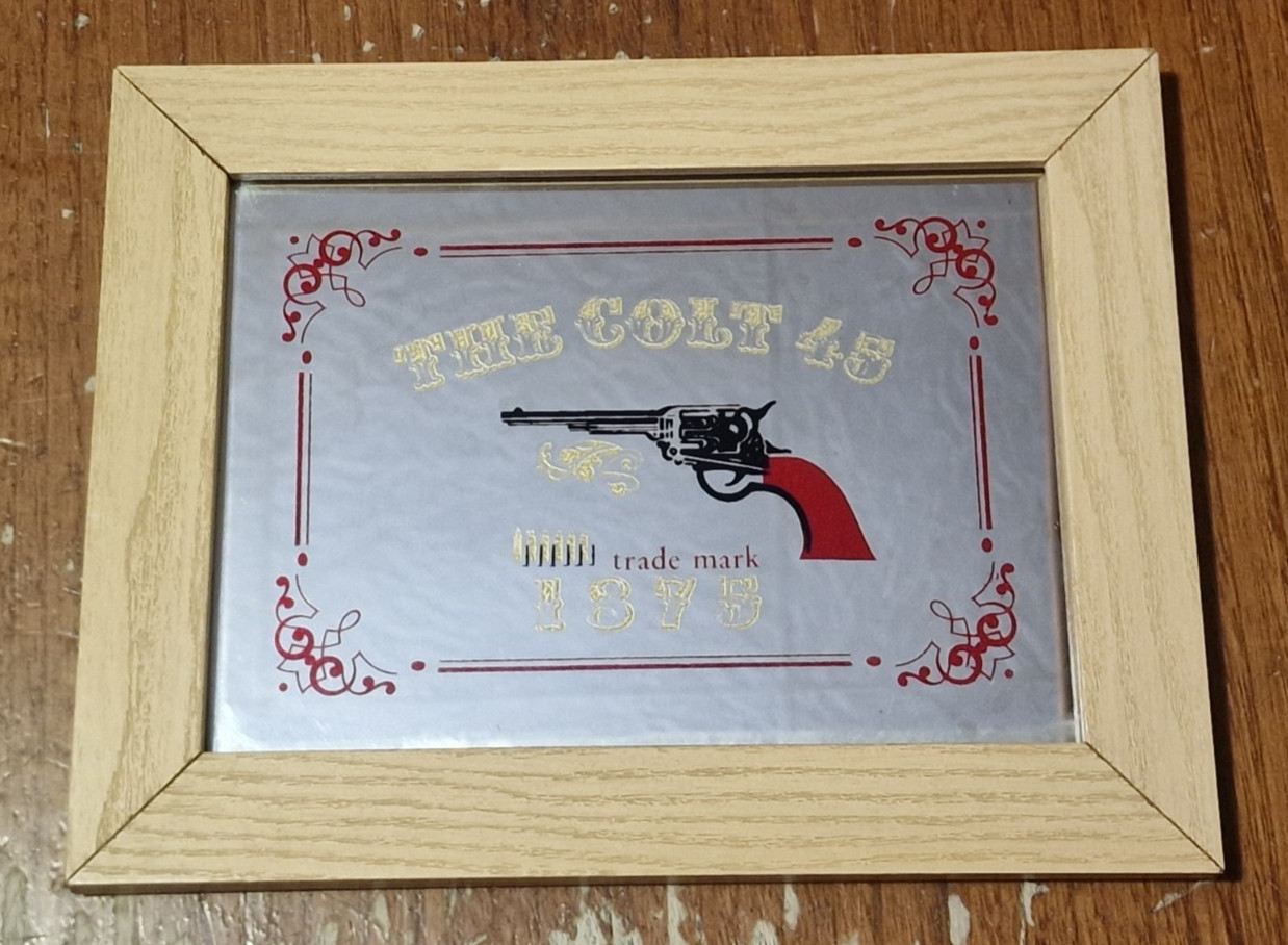 Vintage The Colt 45 Gun Advertising Mirror Picture in Wooden Frame.