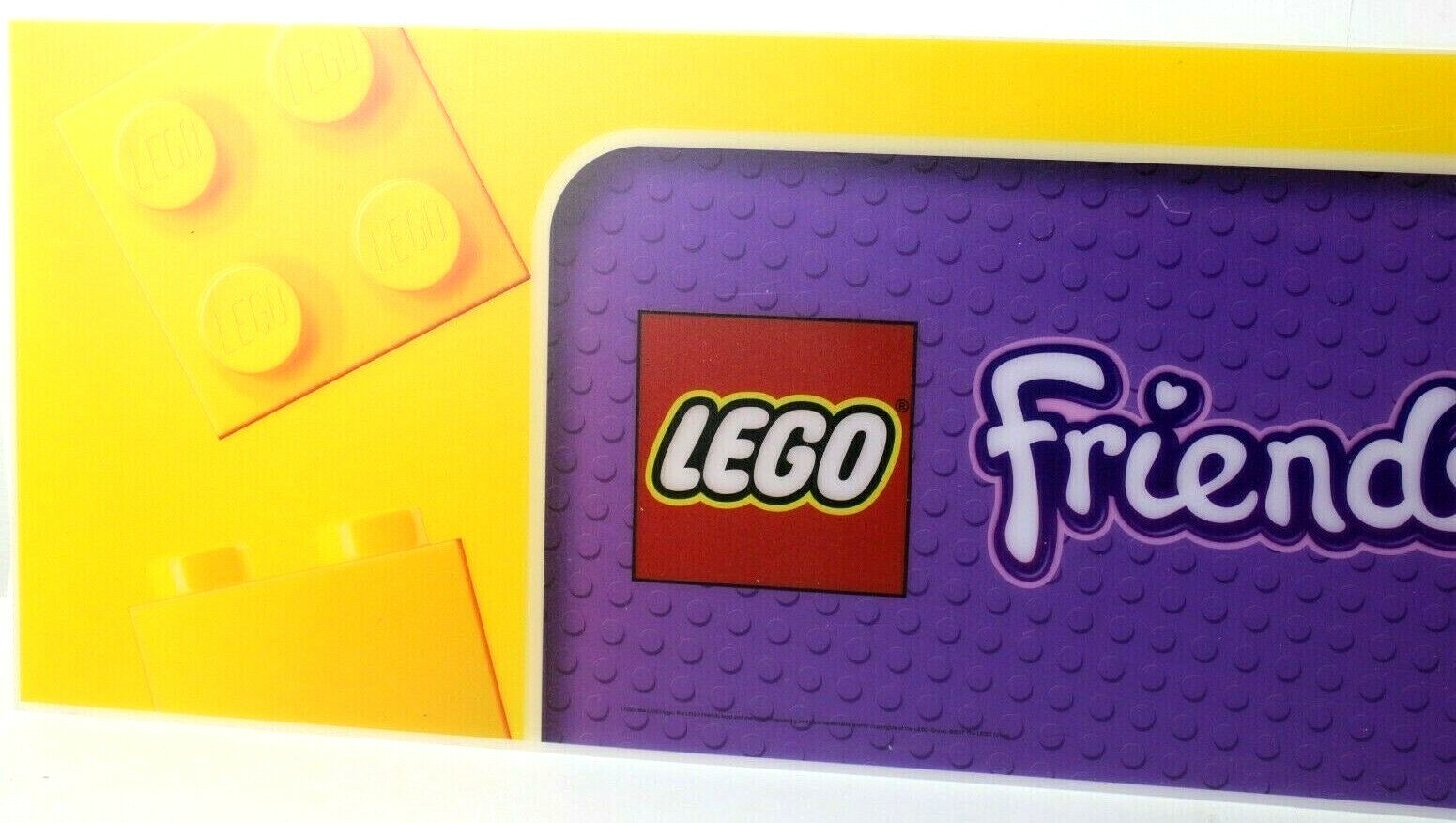 LEGO Friends Toys R Us Acrylic Plastic Display Banner Sign Yellow 24 x 11.5 EUC