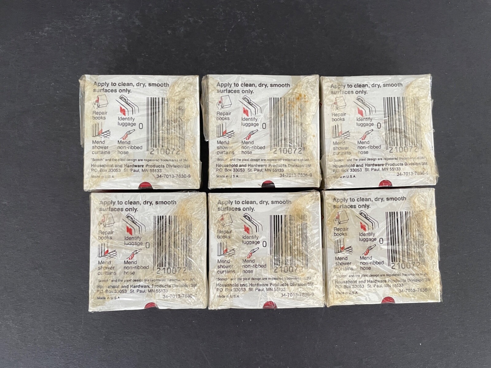 Lot of 6 NOS 1970’s Scotch 3M Plastic Tape – 3.47 Yards Each Red Made in USA