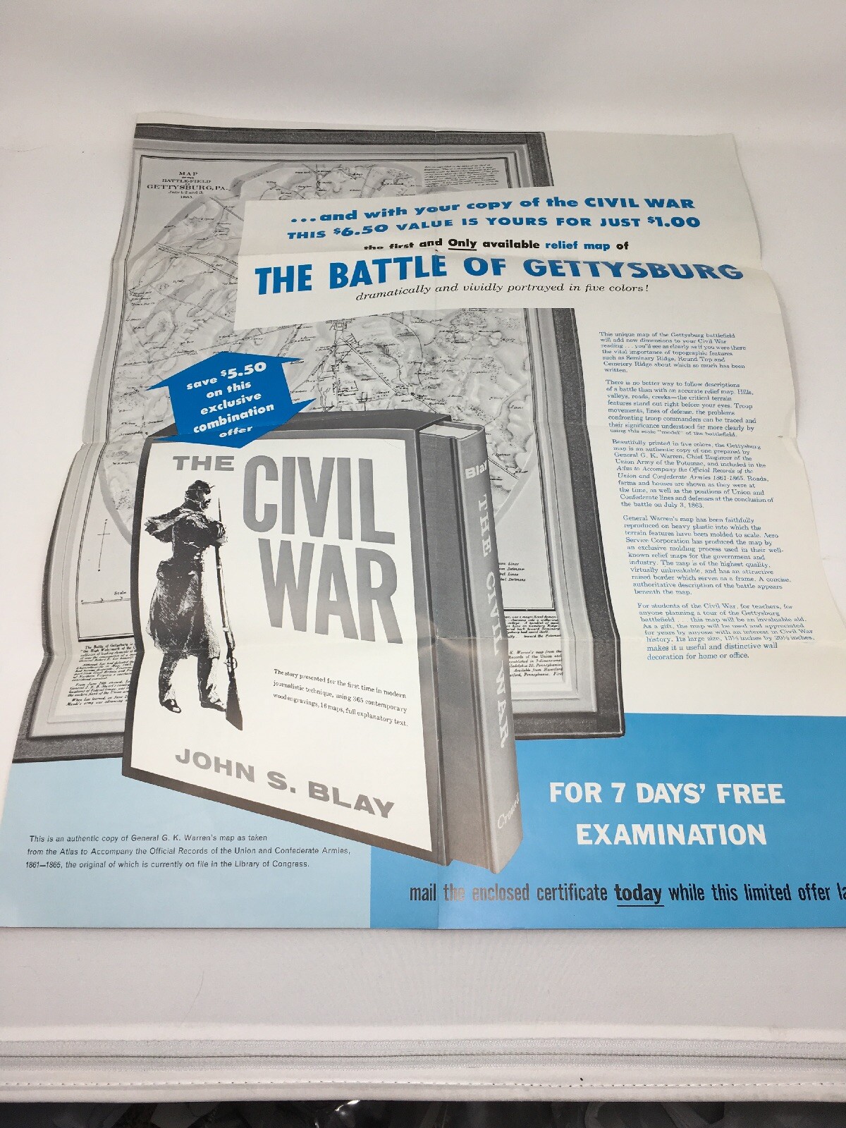 1958 The Civil War Book John S. Blay Advertising Poster Vintage