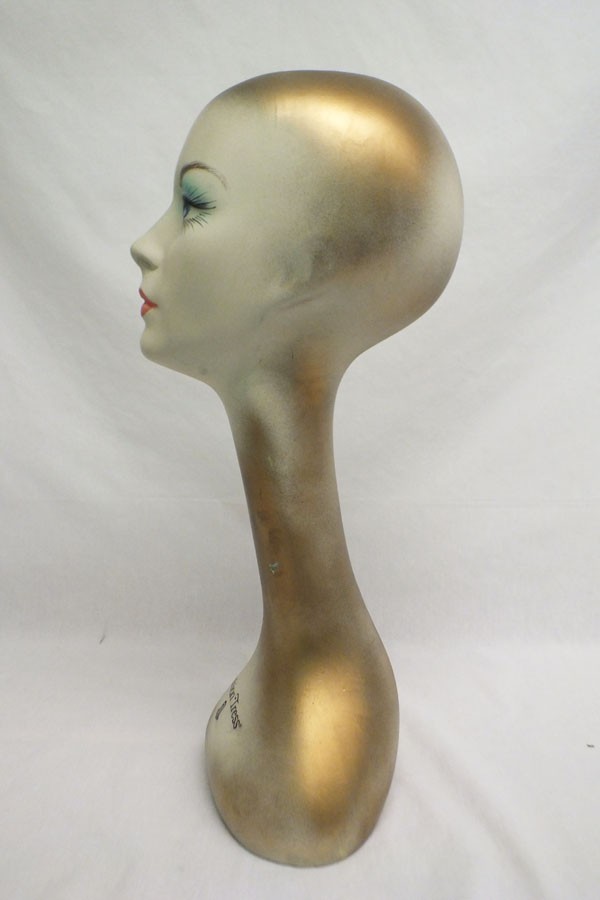 Vintage 1970s Fashion Tress Hat Wig Stand Head Store DIsplay Alien Long Neck