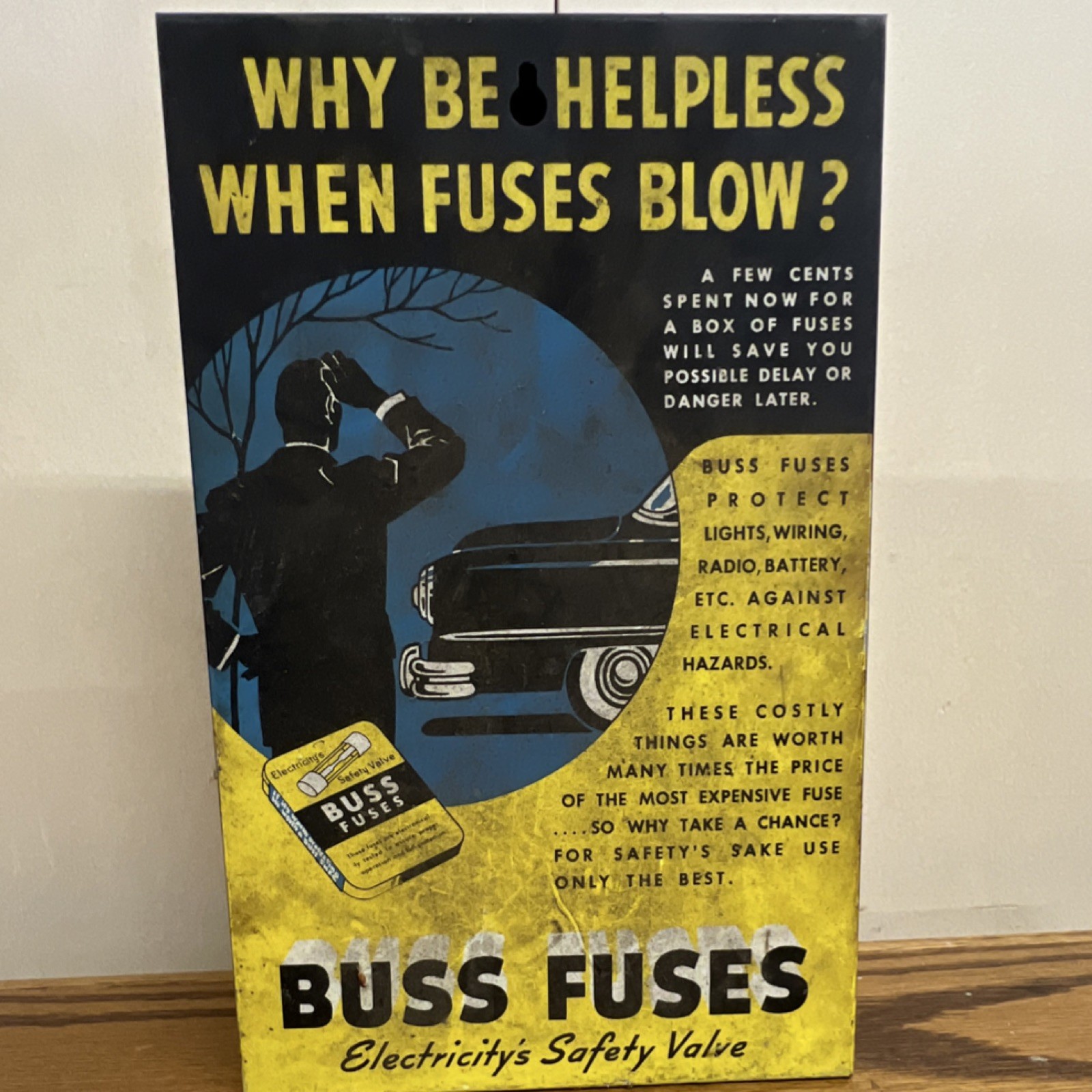Buss Vintage Glass Tube Fuses Store Display Advertising Rack Yellow Black Blue