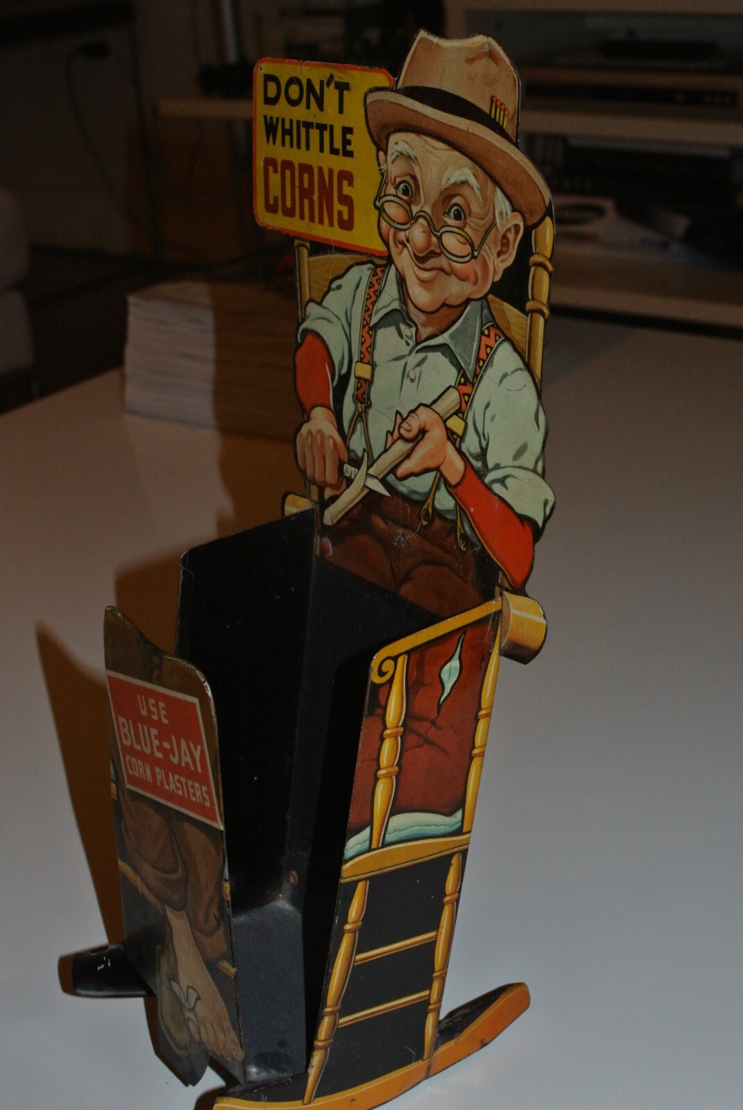 BLUE-JAY Advertising Metal Display Co. Corn Plaster Cure Salve GRANDPA ROCKS
