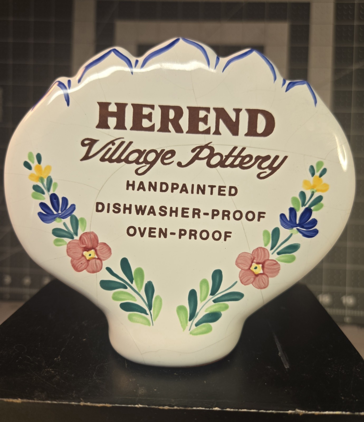 Vtg Herend Village Pottery Sign, counter Display, hand Painted Floral, Hungary