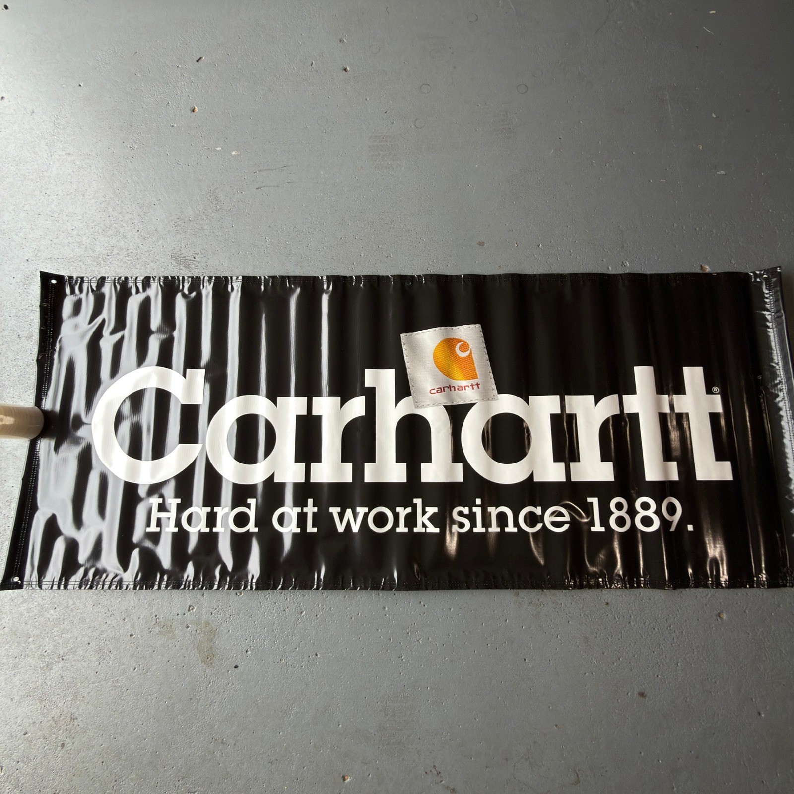 Carhartt Large Vinyl Banner Sign Black White Hard At Work Since 1889 Brand New