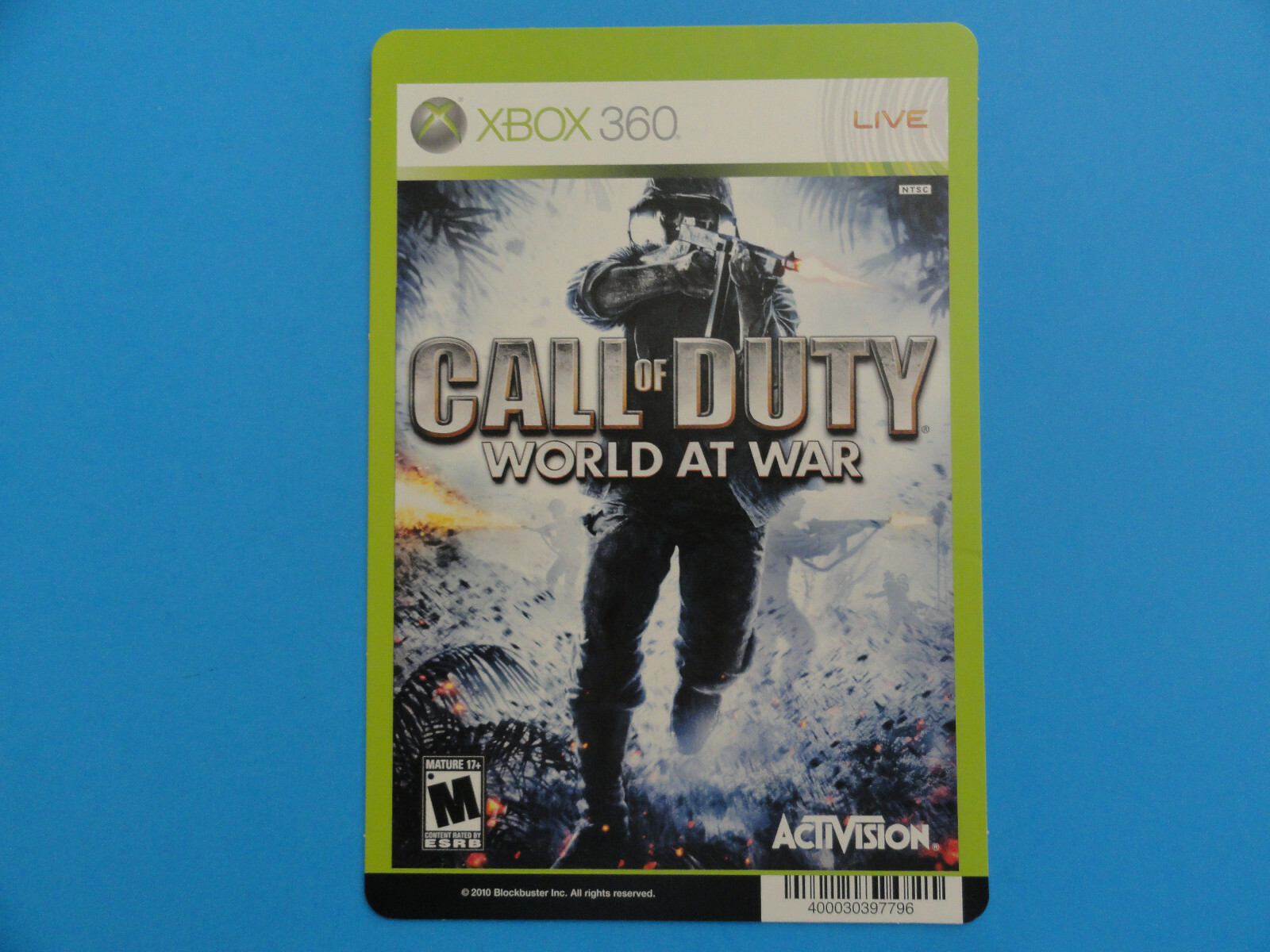 XBOX 360 CALL OF DUTY WORLD AT WAR BLOCKBUSTER VIDEO SHELF DISPLAY BACKER CARD
