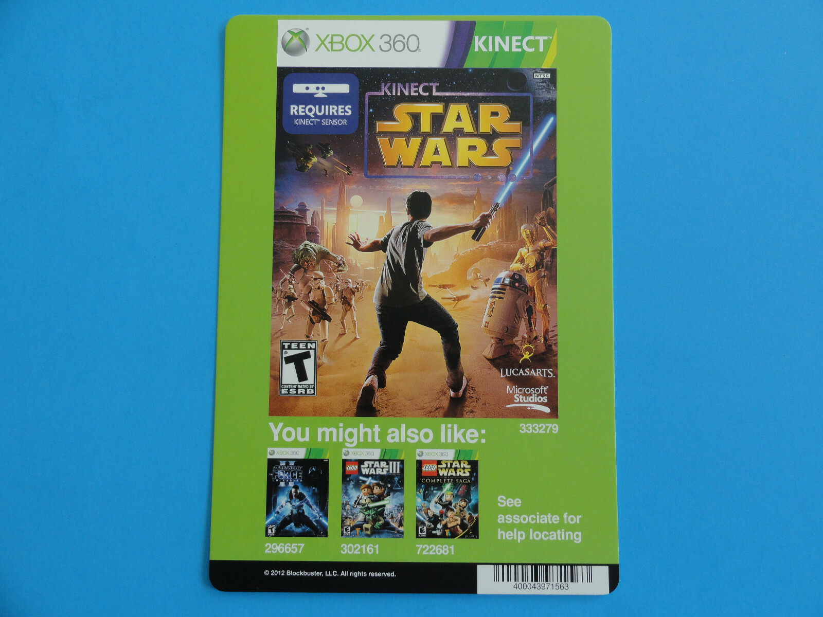XBOX 360 KINECT STAR WARS BLOCKBUSTER VIDEO BACKER CARD 5″X8″ -NO GAME