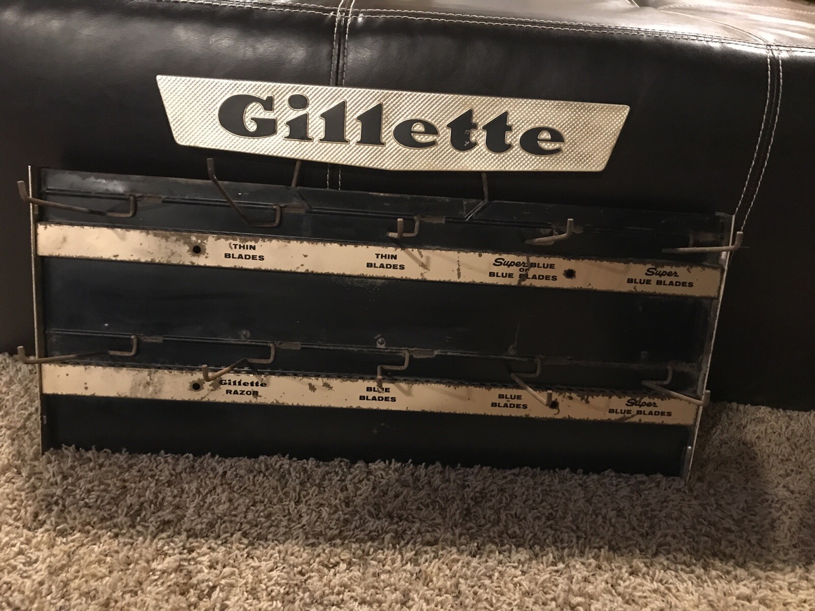 Vintage Metal GILLETTE Advertising Display Rack Blue Blades Thin Razor Sign