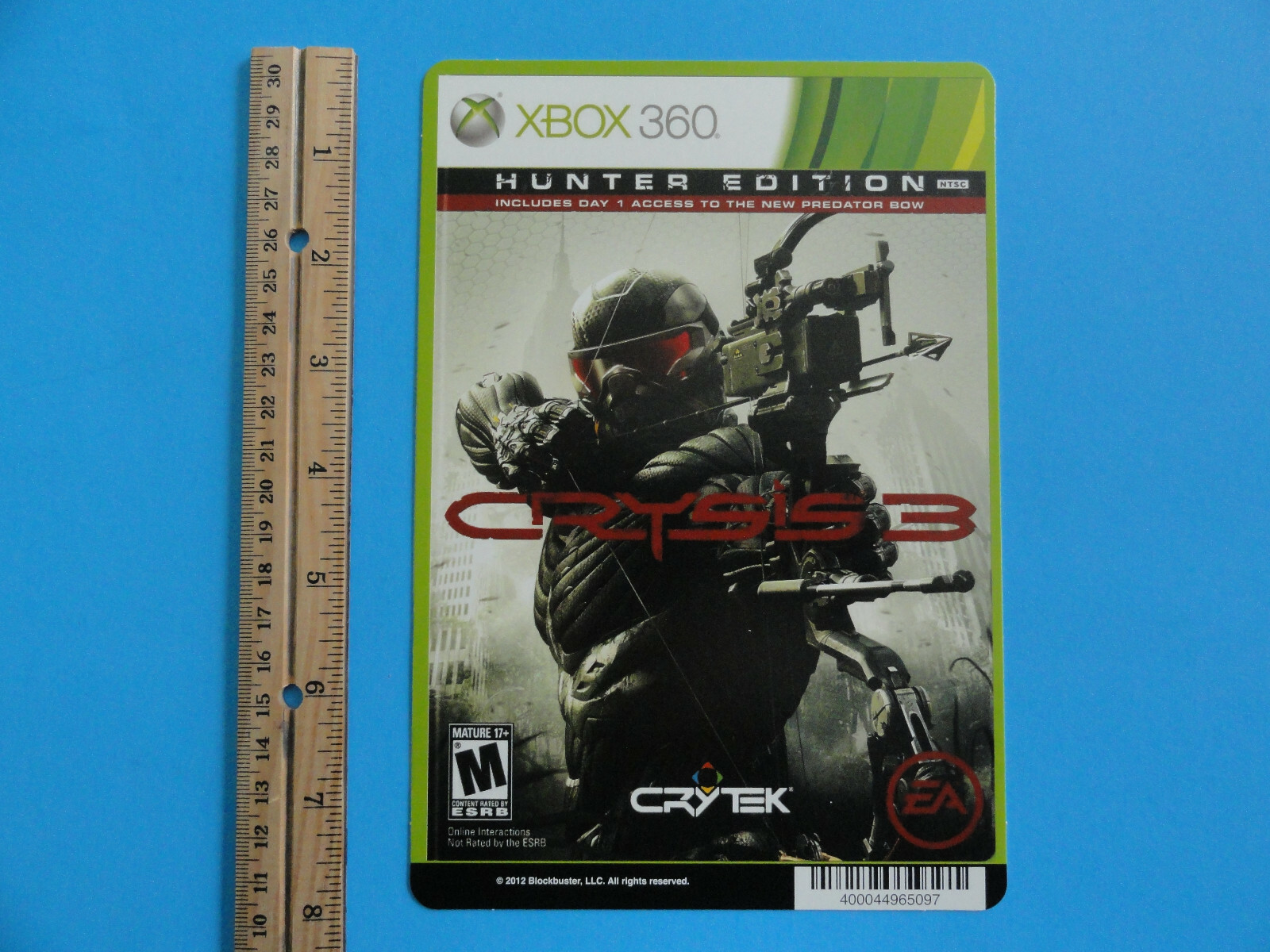 XBOX 360 CRYSIS 3 BLOCKBUSTER VIDEO BACKER CARD 5″X8″ NO GAME
