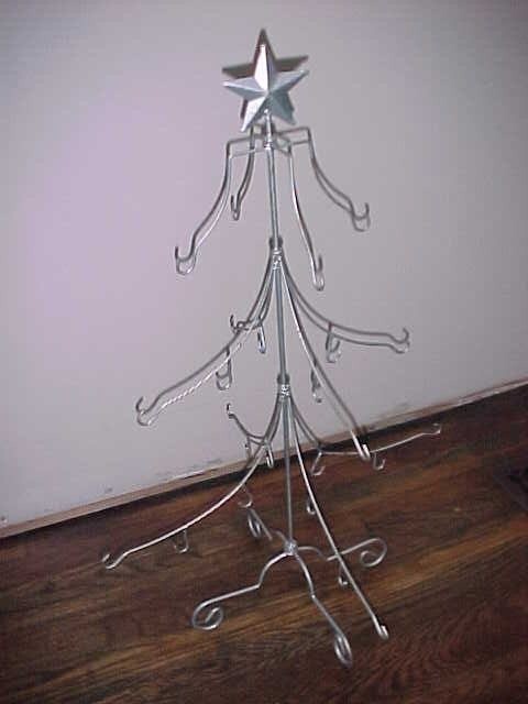 Antique Folding Christmas Tree Metal Wire Counter Table Top Store Display 3 Tier