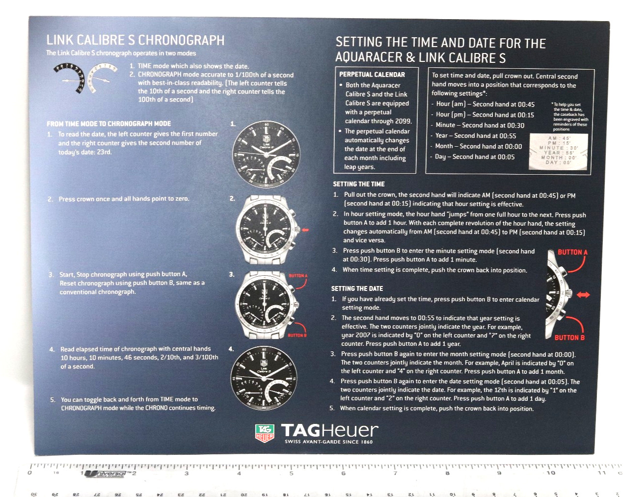 Vintage TAG Heuer Link Calibre S Technical Dealer Display Card – Large – NOS