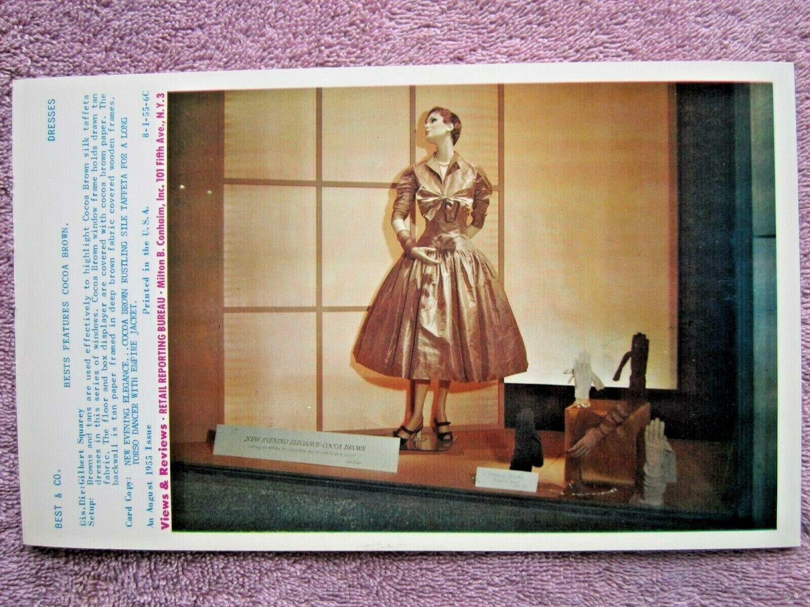 1955 BEST & Co. STORE WINDOW DISPLAY COCOA BROWN DRESS PHOTOGRAPH PRINT #191