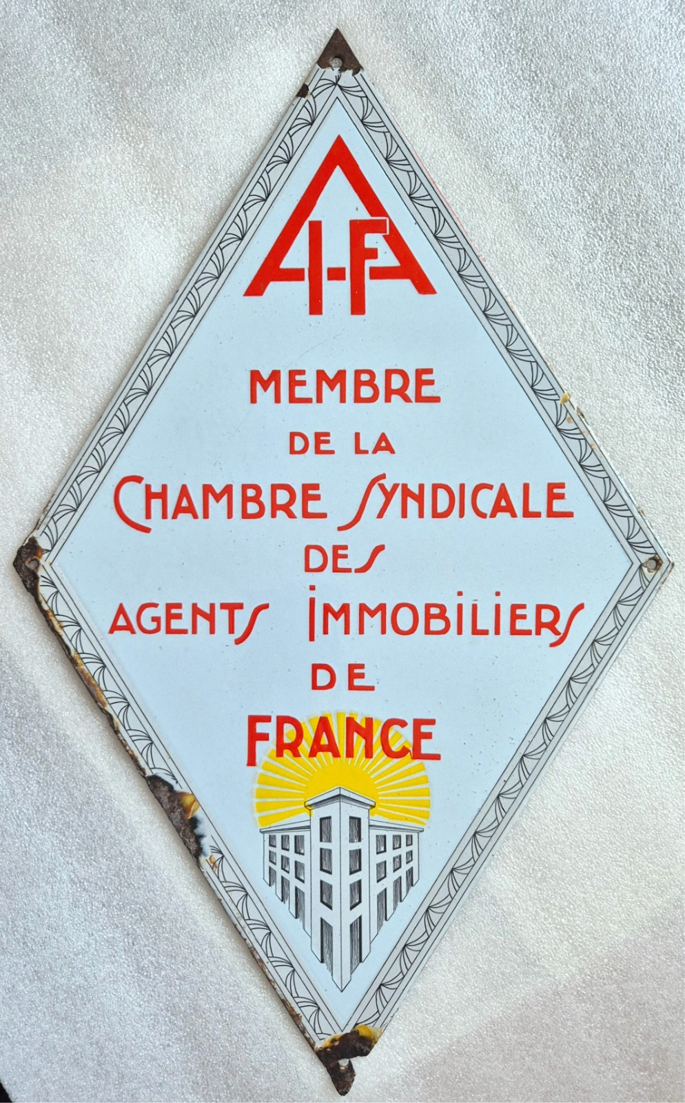 RARE enamel plaque “Chambre Syndicale Agents Realtiers” – Art Deco – 46x28cm