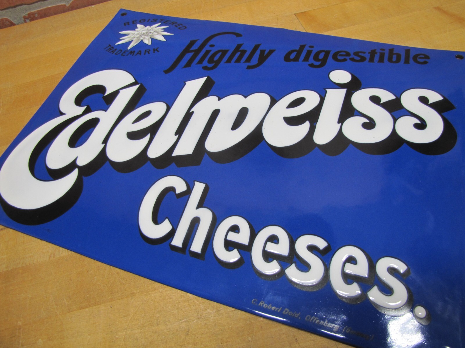 EDELWEISS CHEESES Old Porcelain Store Display Ad Sign C R Dold Offenburg Germany