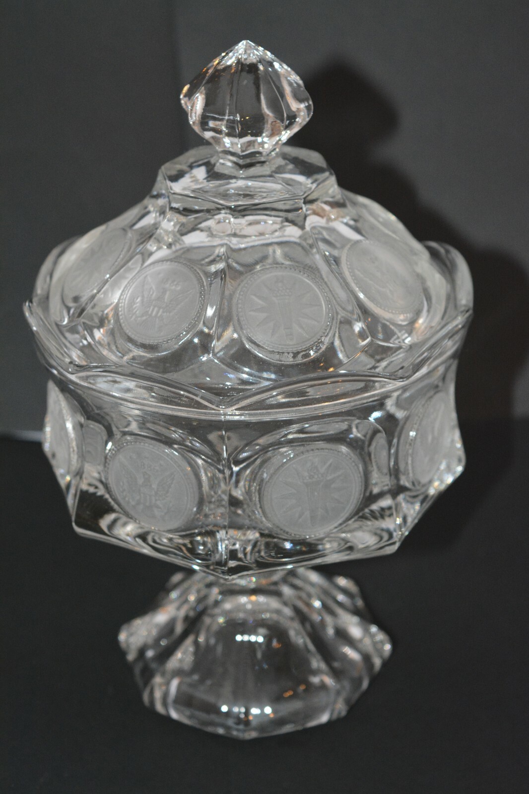 Vintage MCM Fostoria Crystal Covered Compote Wedding Bowl Coin Glass # 1372