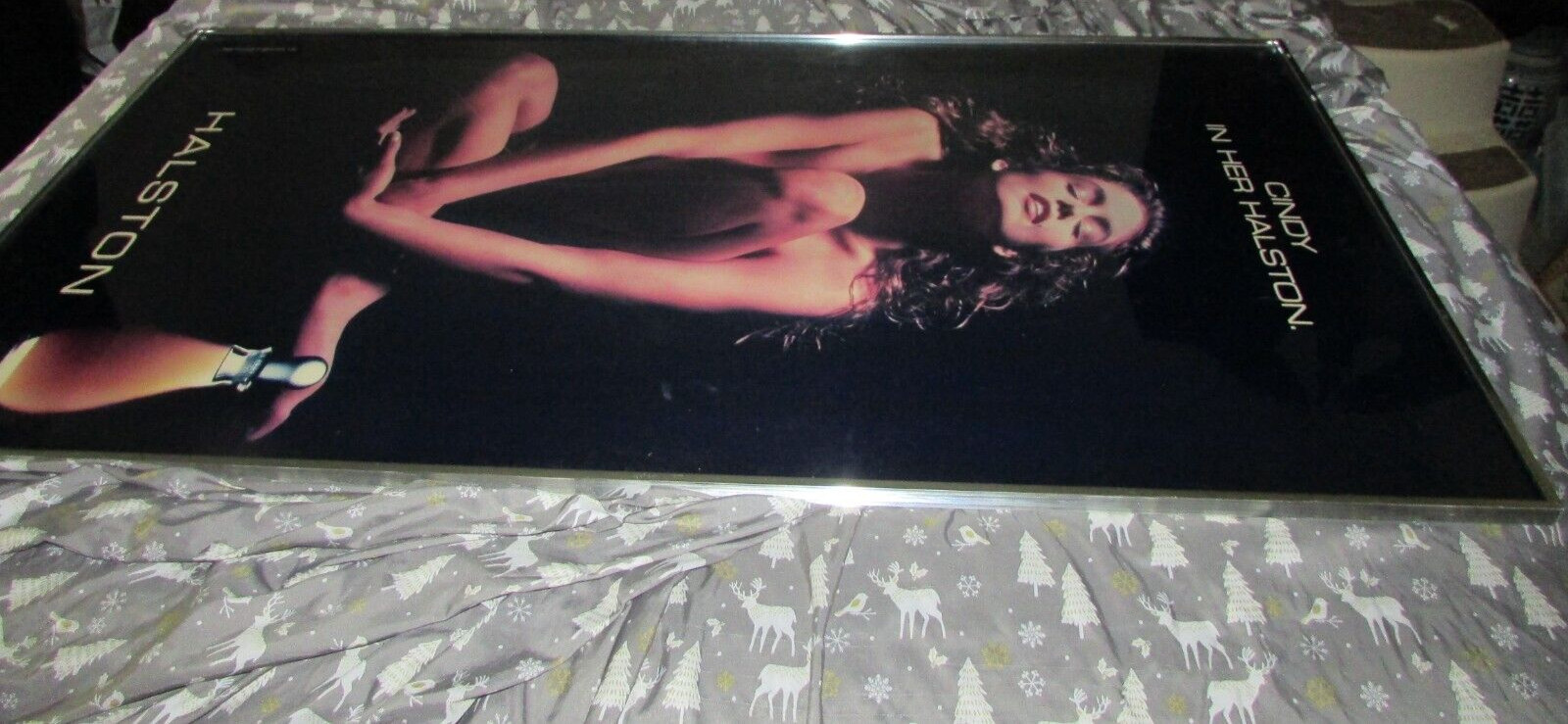 HUGE 1989 STORE DISPLAY 50″ X 26″ PICTURE CINDY IN HALSTON FRAMED ADVERTISEMENT