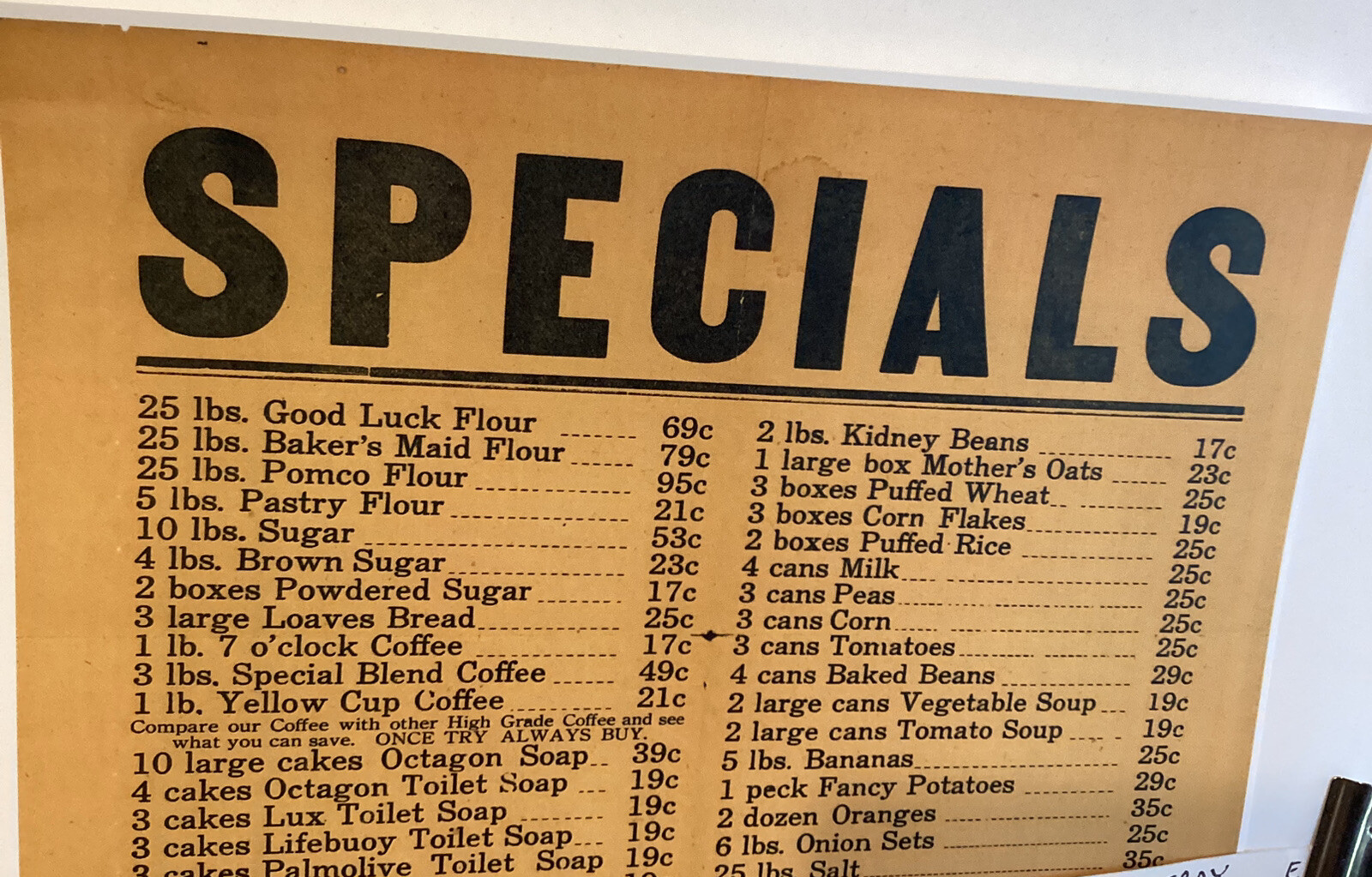 1938 Dawson PA. Burdette’s Cash Store Specials & Prices List Coal Mine Town NEW