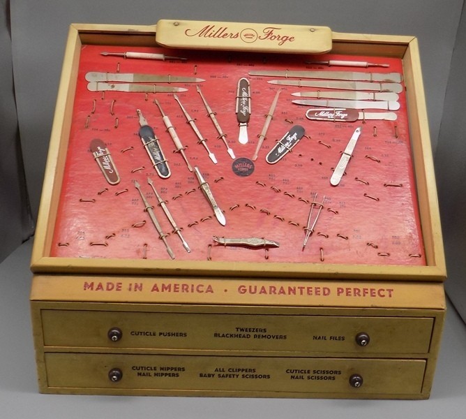 Vintage Millers Forge Store Counter Display 2 Drawer w/ Implements Pharmacy