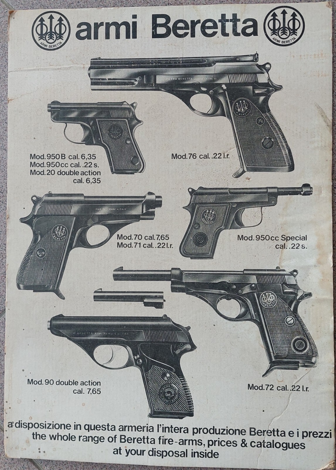 Beretta Weapons – Bench Sign Pistols .22, 6.35 and 7.65 Caliber 1960s