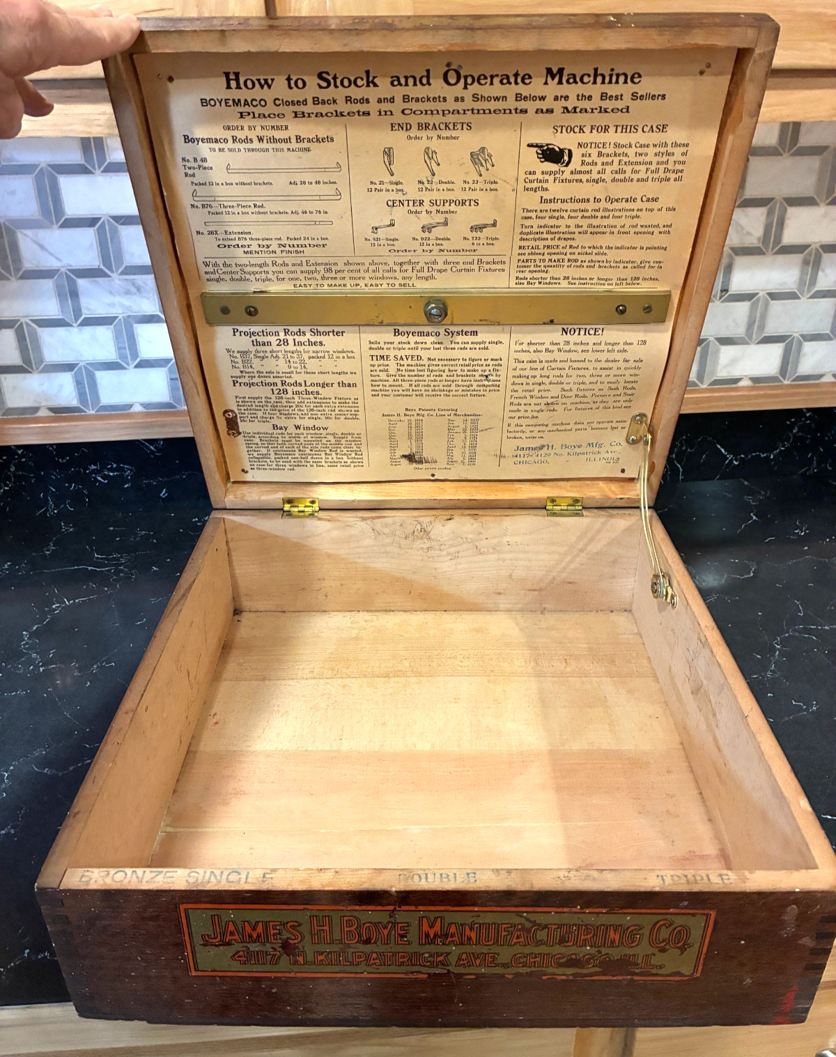 Vintage Boyemaco Curtain Fixtures Box General Store Display – Working Dial 1920s