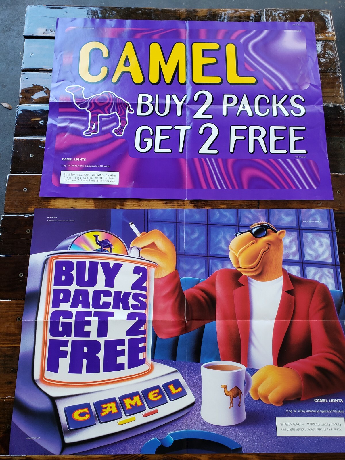 2 RARE Joe Camel Store Display Signs Posters Advertising Cigarette Tobacco