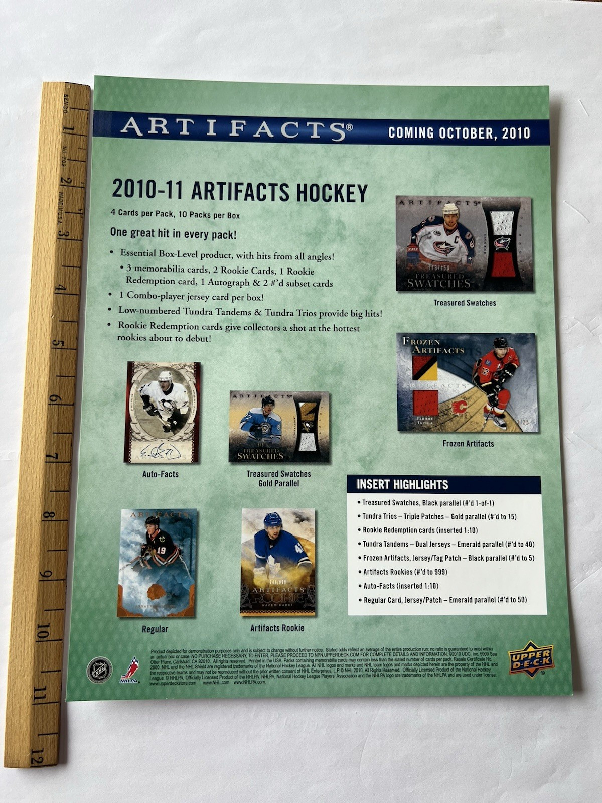 2010-11 UPPER DECK ARTIFACTS HOCKEY DEALER ADVERTISING SHEET JONATHAN TOEWS