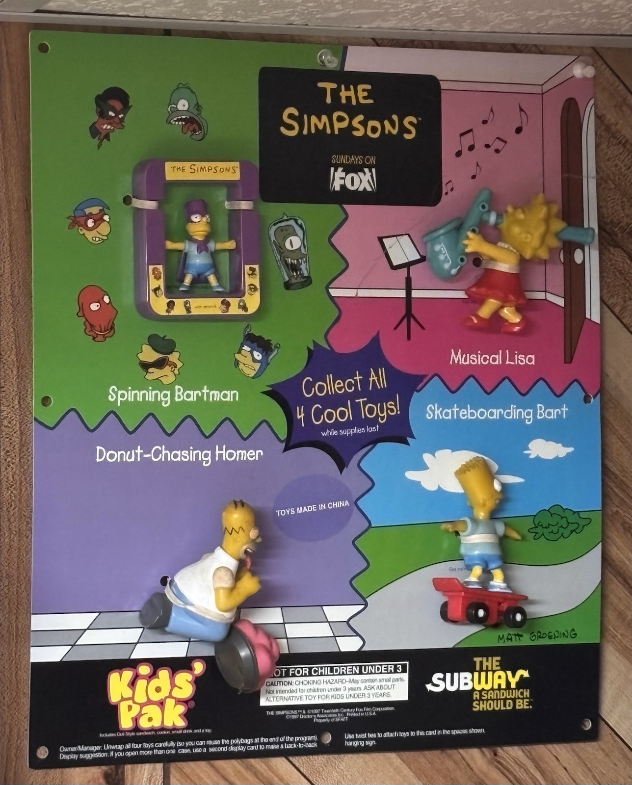 The SIMPSONS – 1997 SUBWAY STORE DISPLAY SIGN (19” X 16”) NICE!