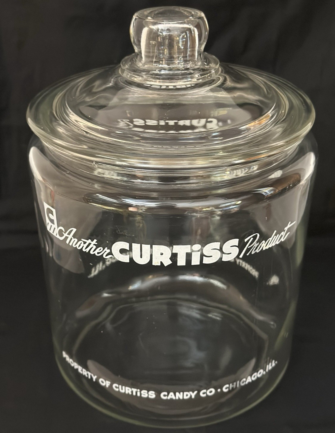 CURTISS CANDY CO. CHICAGO “ANOTHER CURTISS PRODUCT “GLASS STORE/DISPLAY JAR