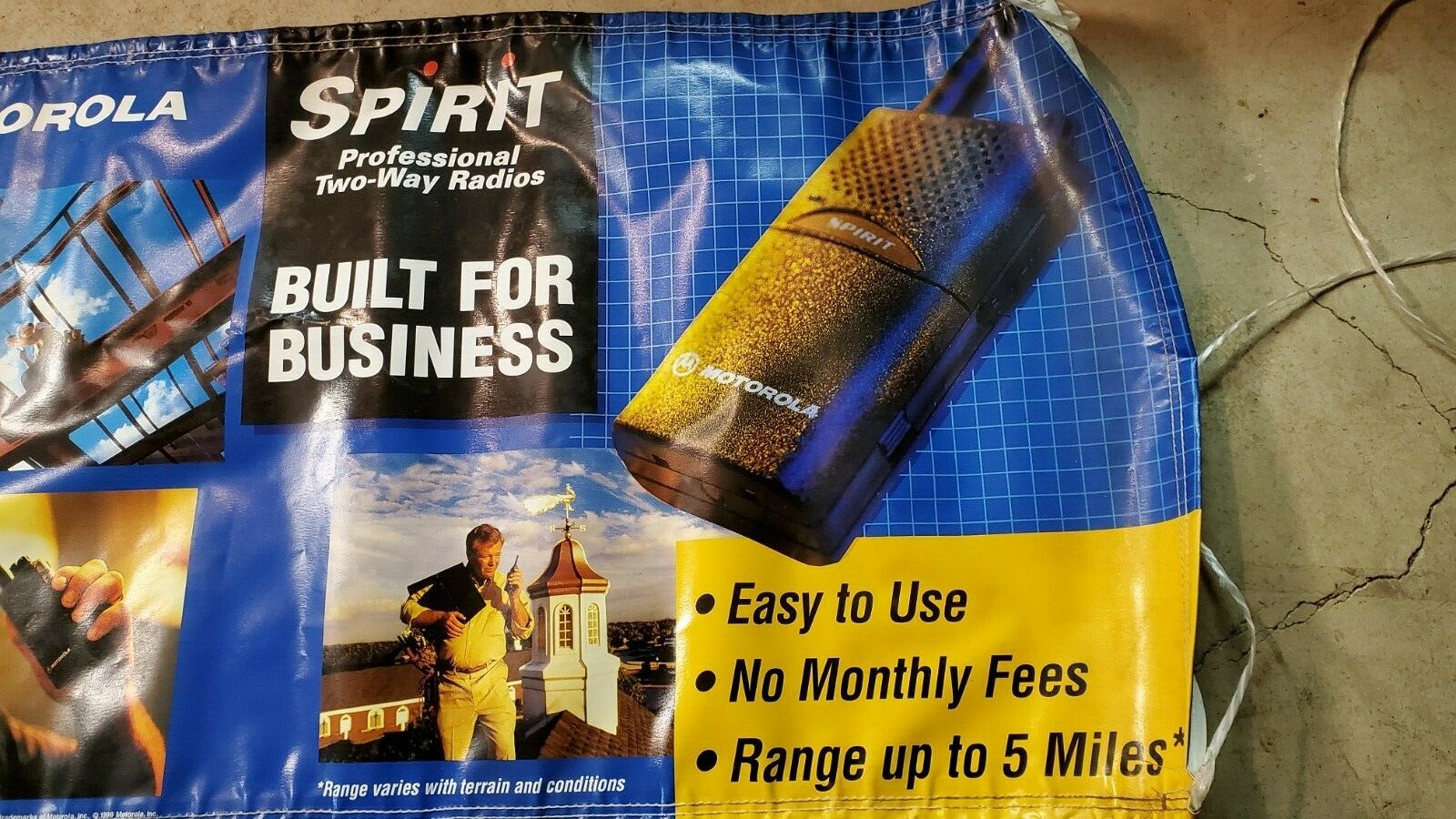 VINTAGE MOTOROLA SPIRIT TWO WAY RADIOS VINYL BANNER ADVERTISING SIGN