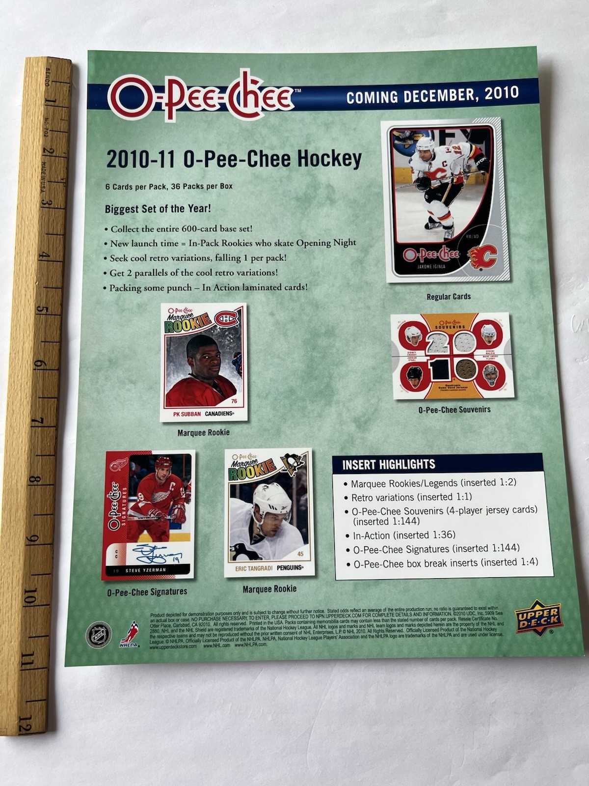2010-11 UPPER DECK O-PEE-CHEE HOCKEY DEALER ADVERTISING SHEET PK SUBBAN