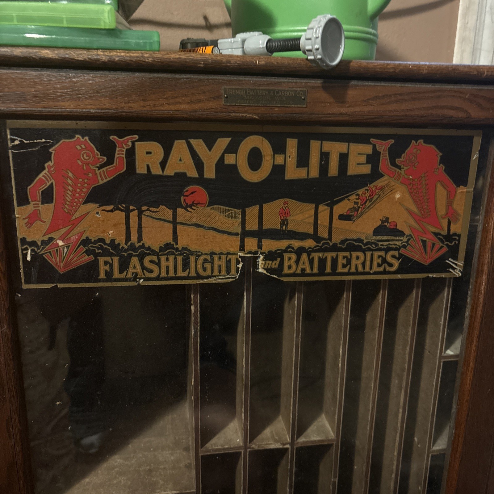 Antique Ray-O-Lite Flashlight & Battery Display Cabinet (c. 1918–1925
