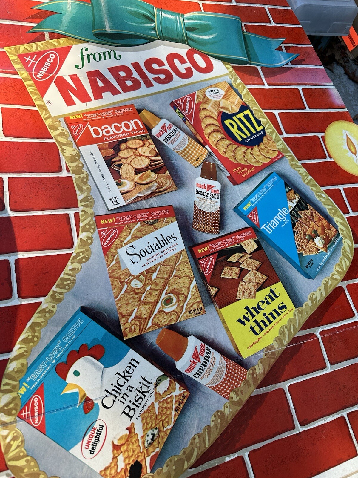Huge Vintage Nabisco Crackers Christmas Stocking Sign Store Display 1960’s Era
