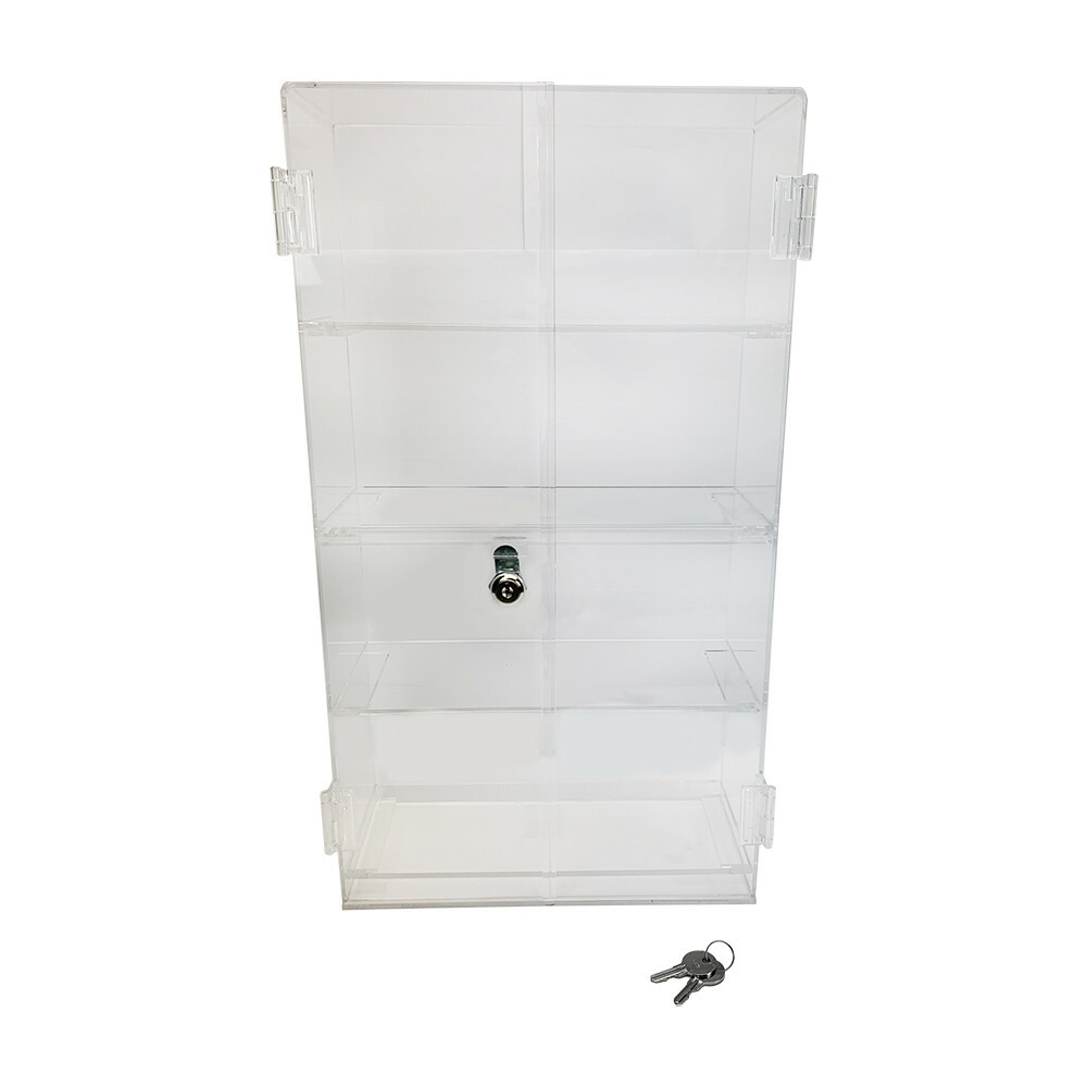 Vertical Clear Acrylic Counter Display Deep Locking Case Cabinet Fixed Shelving