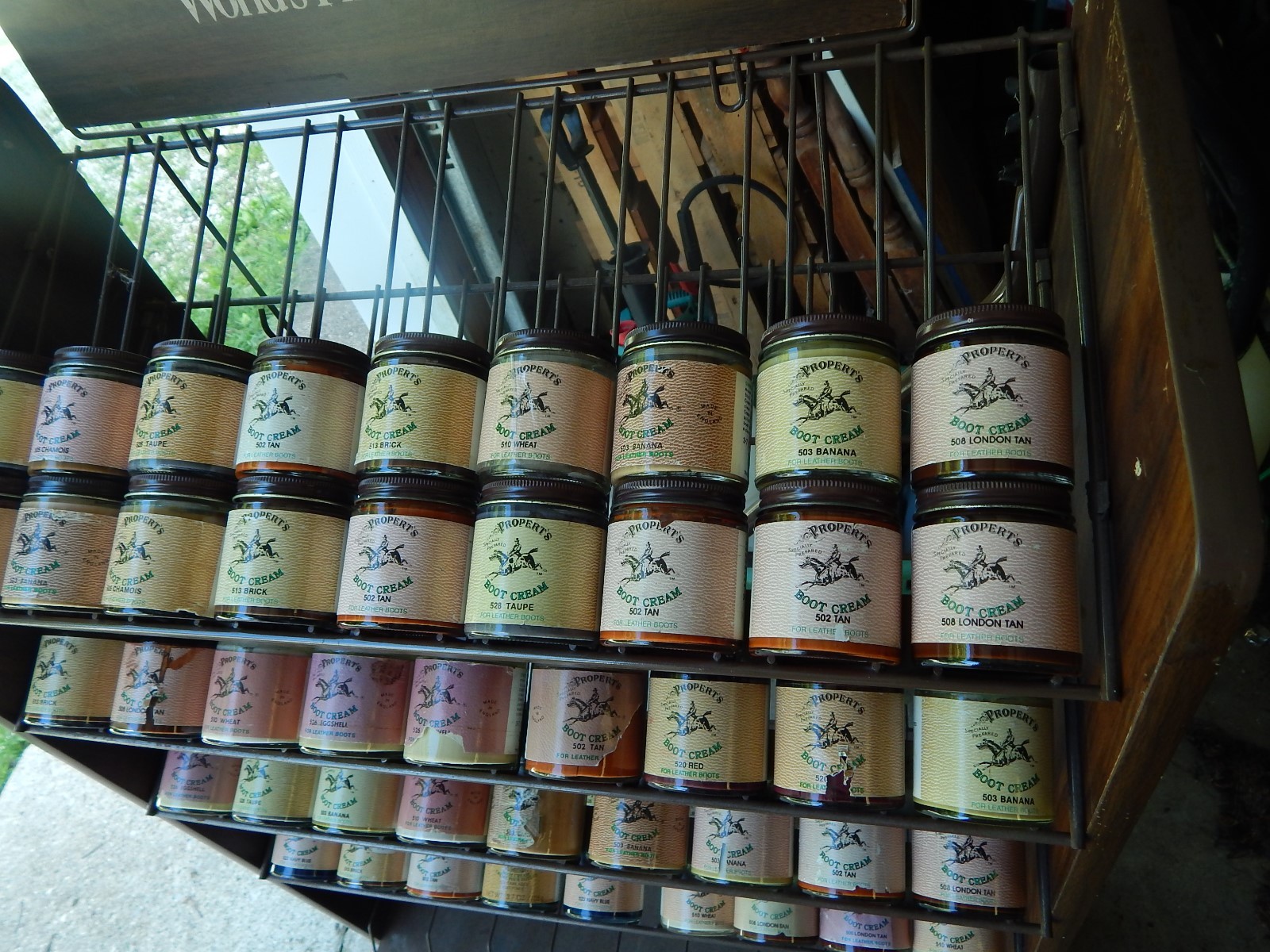 Propert’s ~ English Boot & Leather Care ~ DISPLAY RACK w/ 52 JARS of CREAM ~ Vtg