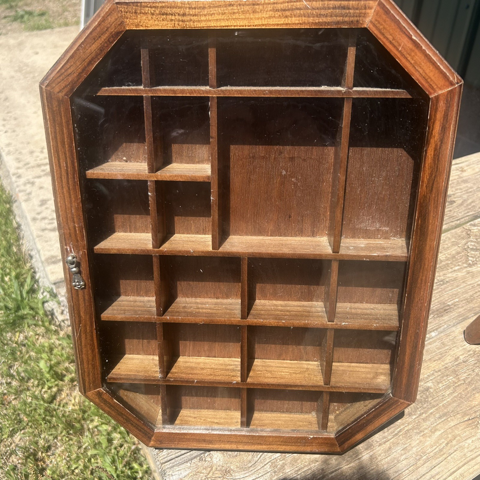 Wall hung wooden Miniature Collection Display Case Vintage