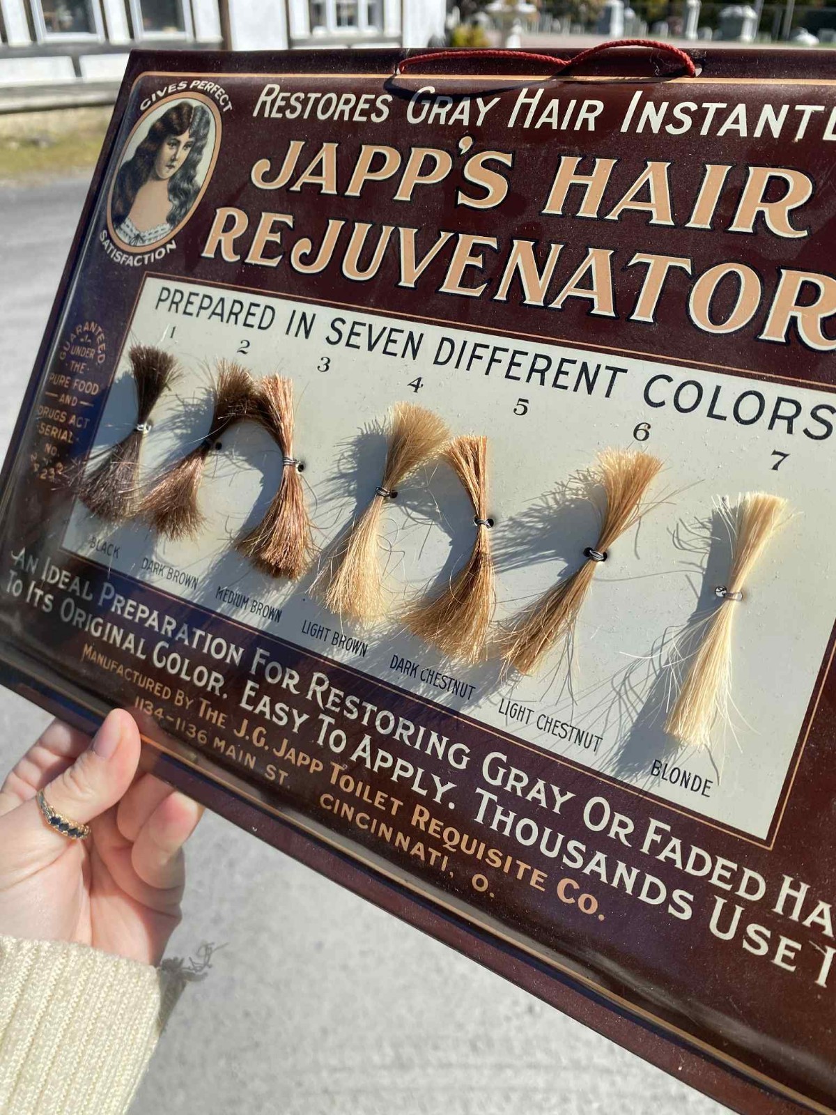 RARE Japp’s Hair Rejuvenator Metal Advertising Sign With Hair Samples EARLY!