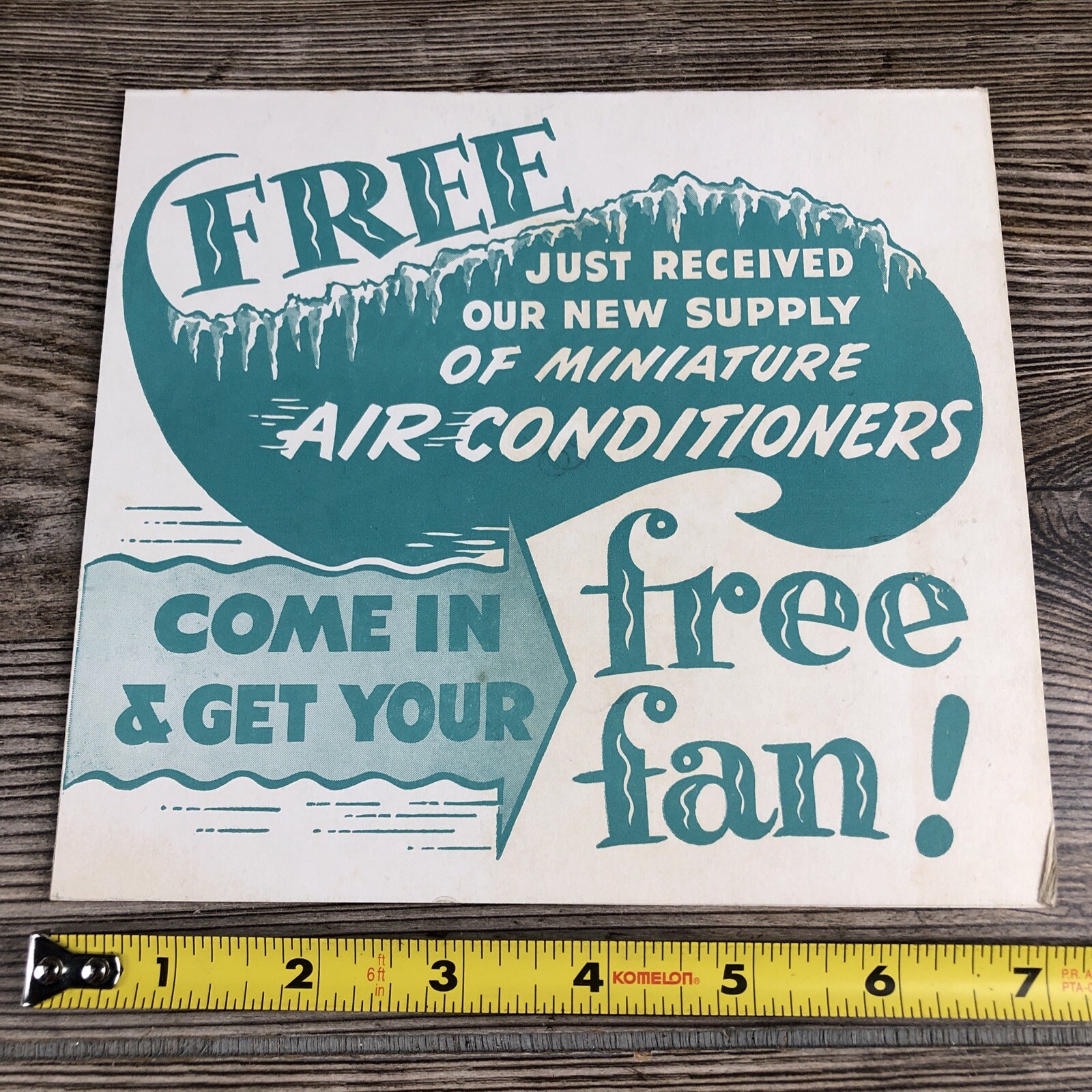 Vintage Free Fan Miniature Air Conditioners Store Display Countertop Sign