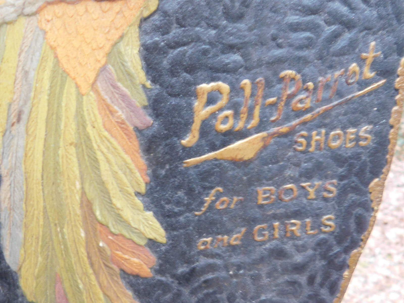 Antique Poll-Parrot Shoes 3-D Cardboard Store Display Sign 15.5 x 10″ *VERY OLD*