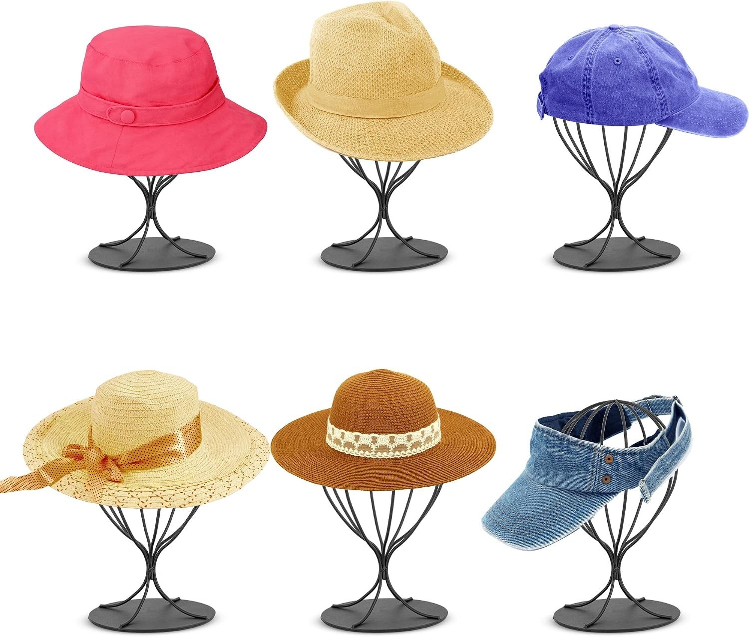 Hat Display Stand Set 2 Metal Black Sturdy Modern Wig Fedora Hat Organizer