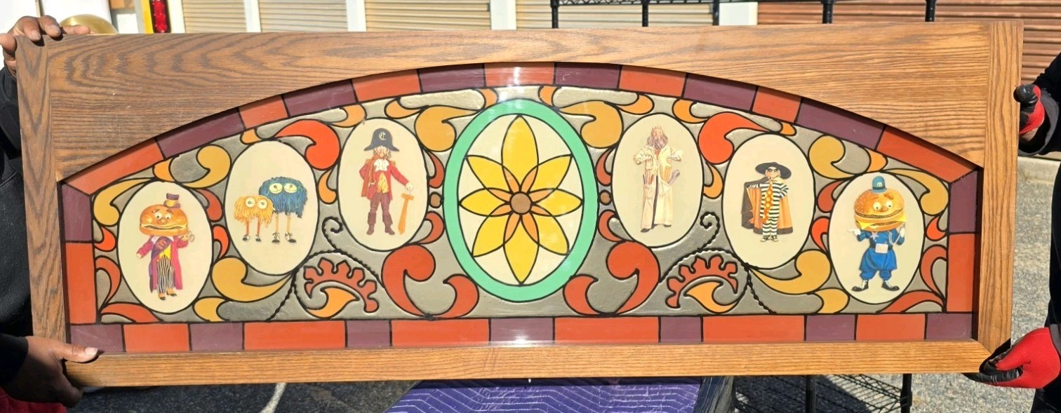 Original Vintage 70s McDonalds Hand Painted Stained Glass look Store Decor 5ft