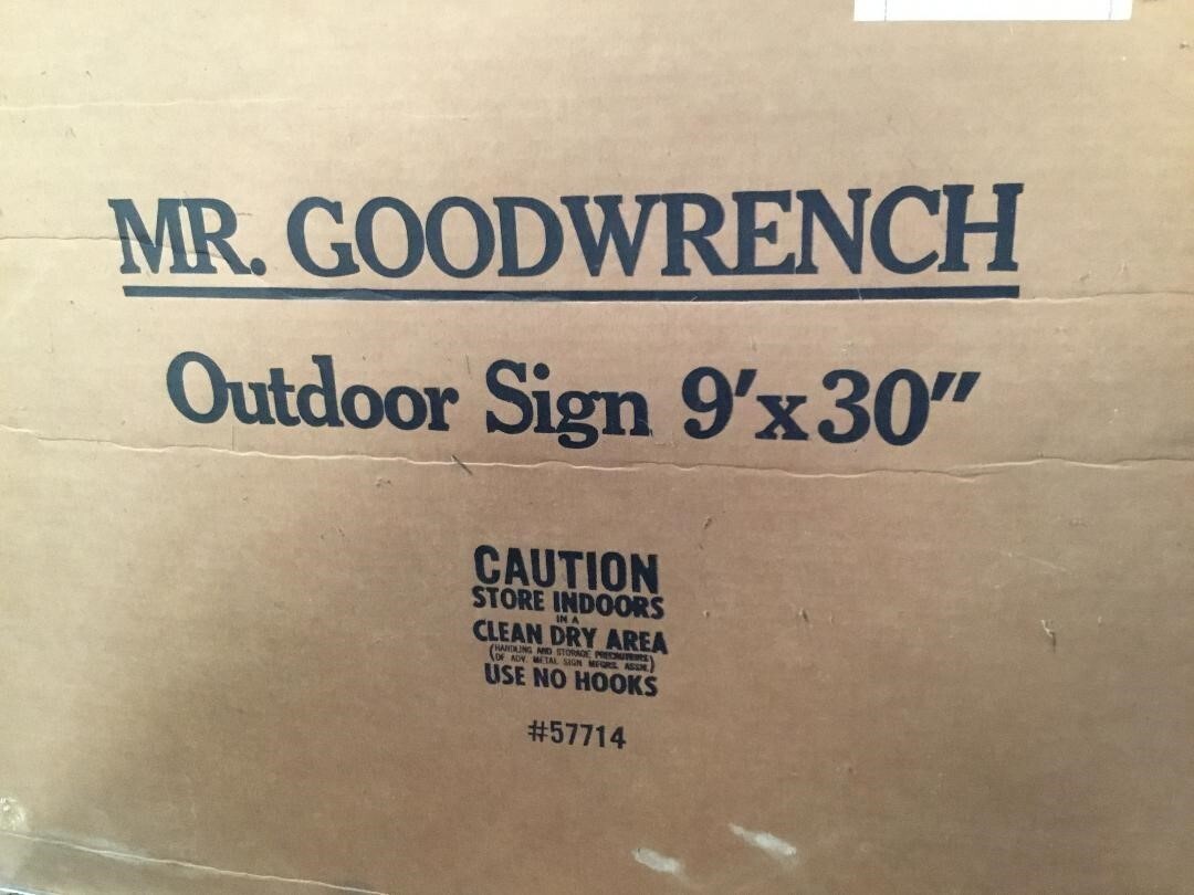 VINTAGE “MR GOODWRENCH WORKS HERE” DEALERSHIP METAL SIGN