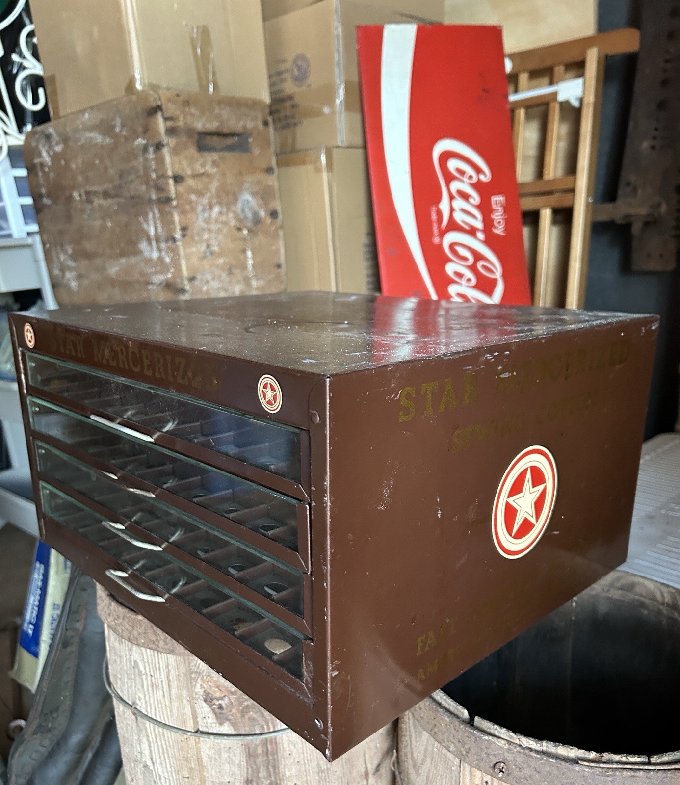 Star Mercerized Vintage Store Display Cabinet Drawer Unit “FAST COLORS”