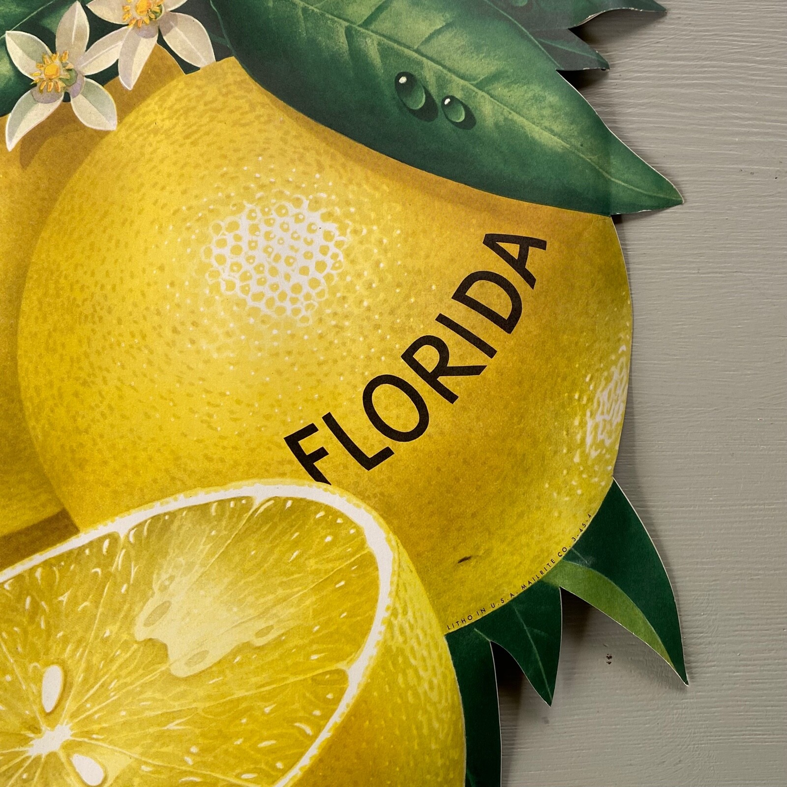 Vintage Florida Lemons Store Display Poster Yellow Fruit Die Cut Double Sided